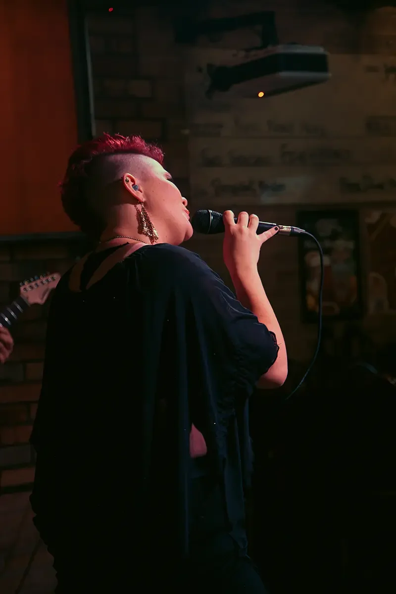 Lady Lulu (Laura Ruesch), lead singer and founding member of Thee Bad Romantics (Portland's Premier Glam Rock Wedding and Event Band), performing live on stage with the spiritual predecessor to Thee Bad Romantics, SoulFang.