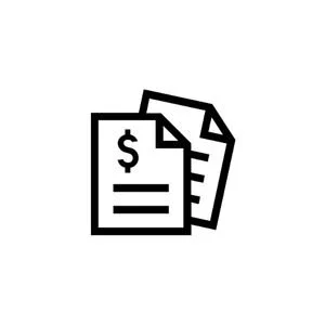 Icon of financial documents, including one with a dollar sign on it.