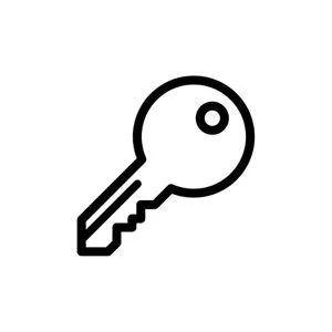 Line drawing of a key with a circular head and jagged blade.