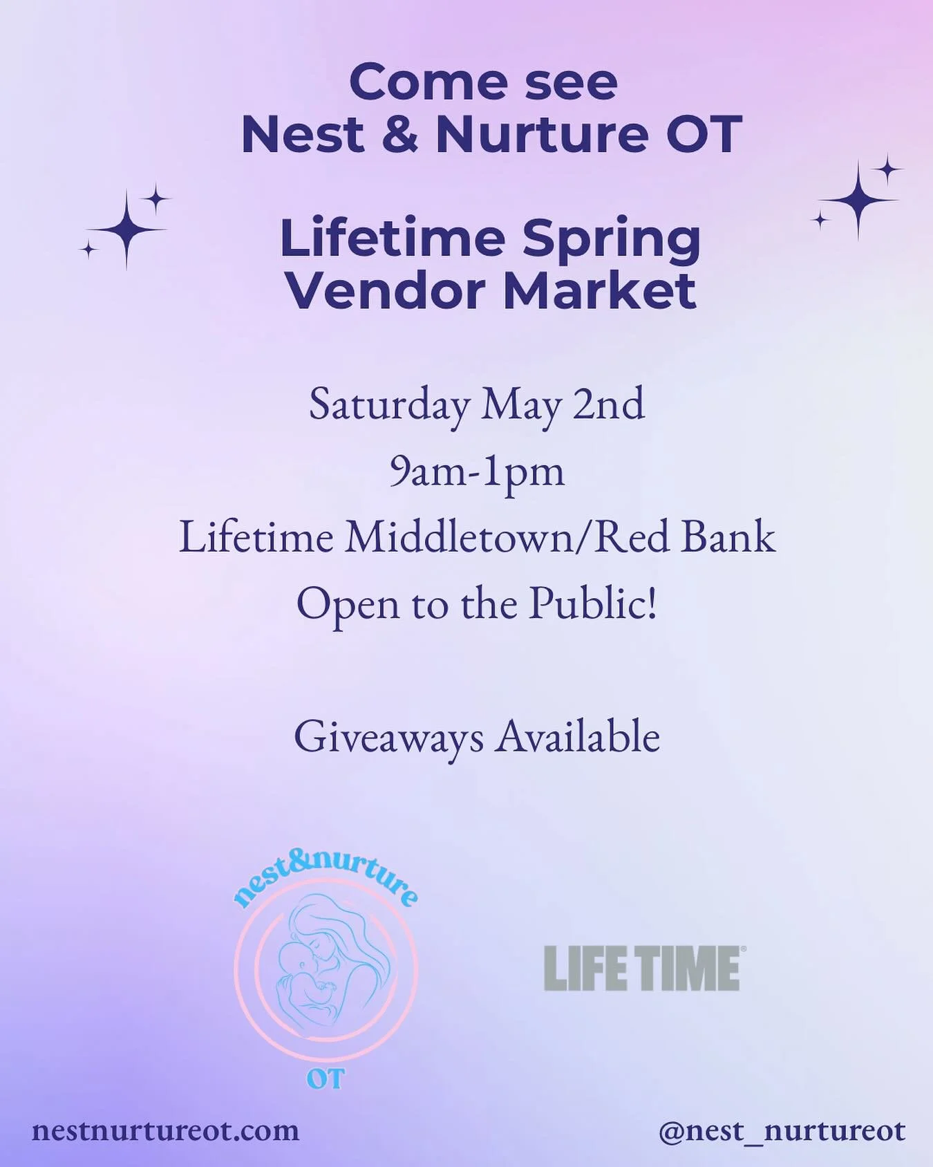 Saturday calls for clear skies and free giveaways! ⛅️✨

If you&rsquo;re in the Monmouth County area, come to LifeTime between 9am-1pm for a chance to win 2️⃣ gift baskets! 

Basket ☝️- Nestled Beginnings👶🏼

This sensory kit is curated with &ldquo;O