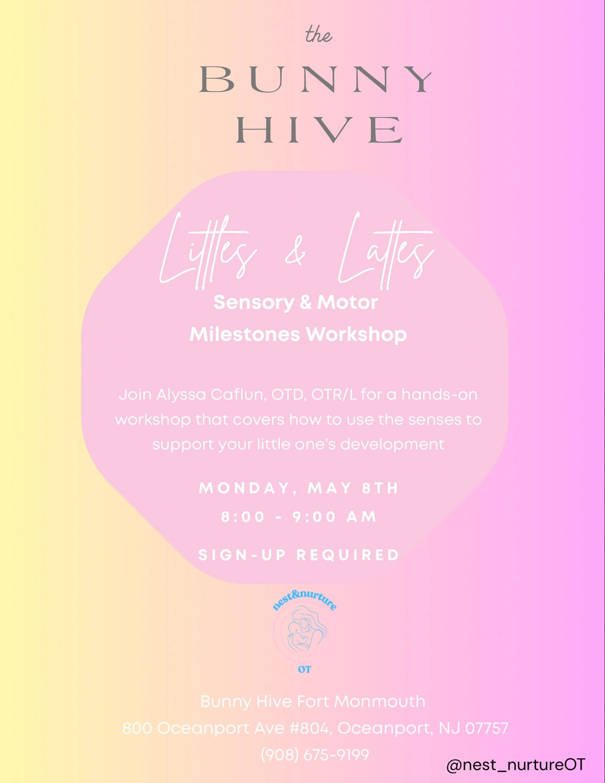I&rsquo;m so excited for the opportunity to meet fellow moms, dads, and caregivers at The Bunny Hive in Fort Monmouth on Monday 6/8 from 8am-9am💛 

I look forward to leading an educational discussion and providing hands-on learning opportunities to 
