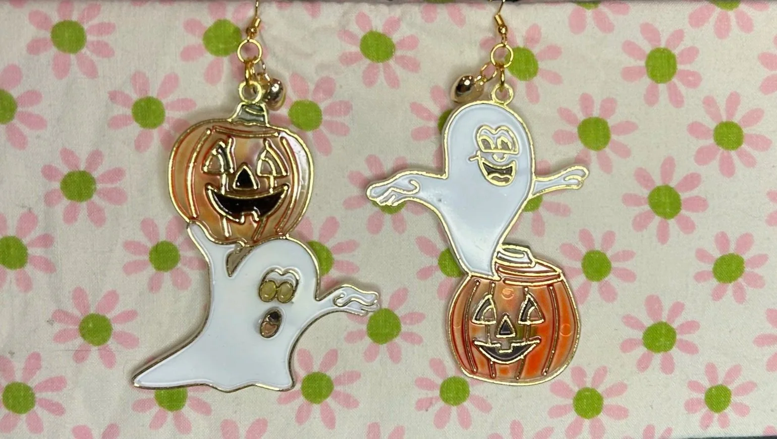 Vintage Halloween Ghosts & Pumpkins Suncatcher Earrings