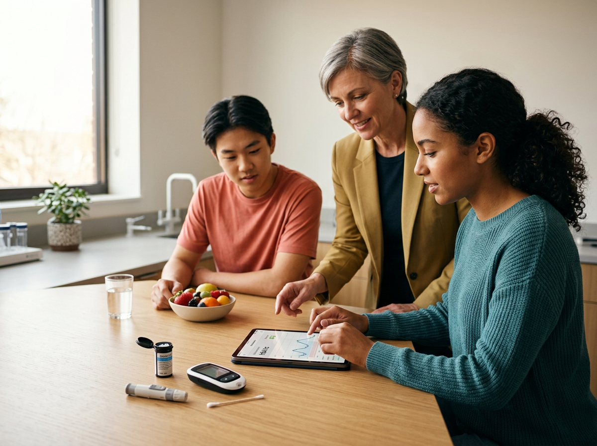 Students investigate Type 2 diabetes using a glucometer, nutrition variables, and a glucose-response graph with teacher guidance
