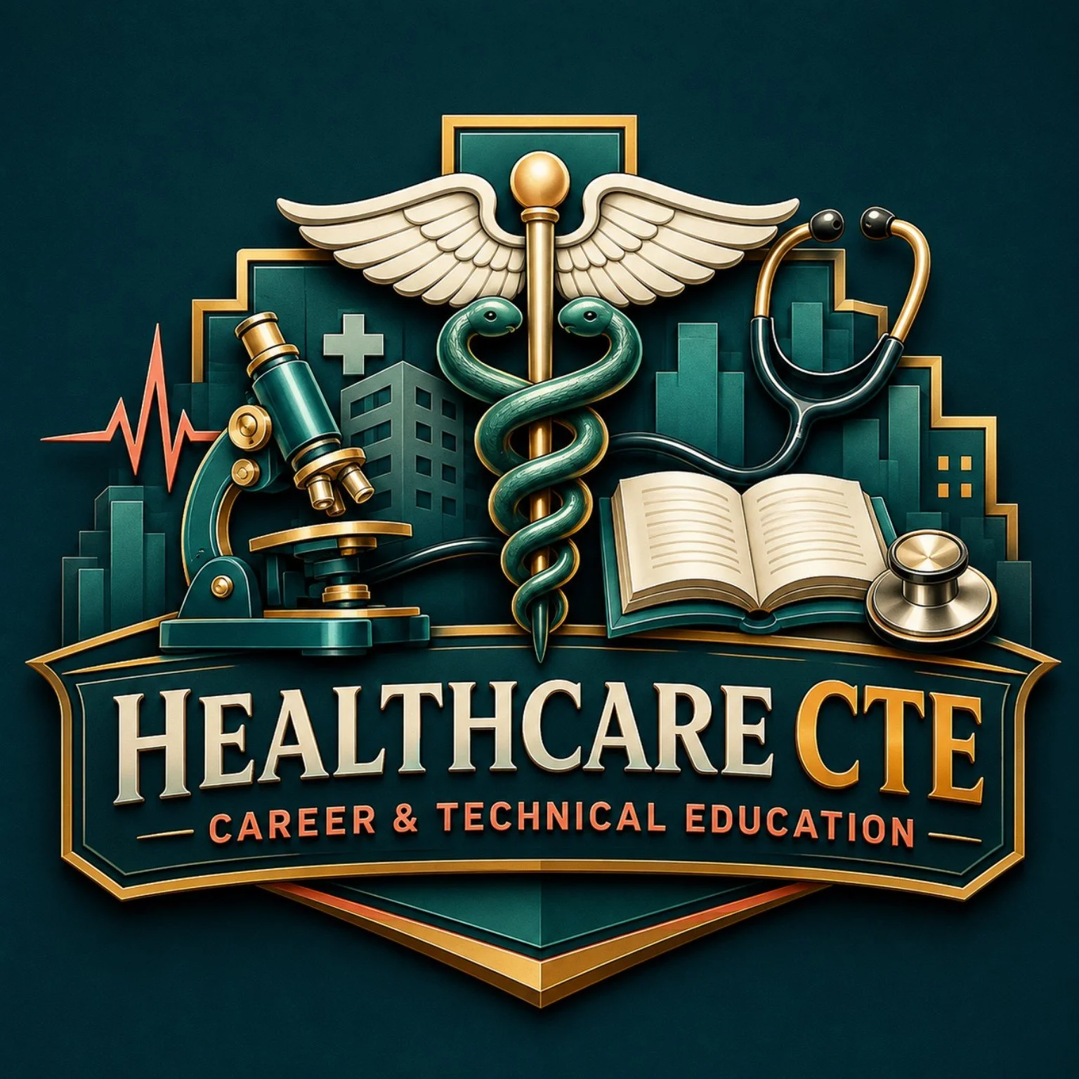 JÜL Healthcare CTE emblem representing career and technical education, clinical skills, and healthcare pathways.
