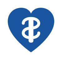A blue heart with a white intertwined letter 'P' and 'T' inside.