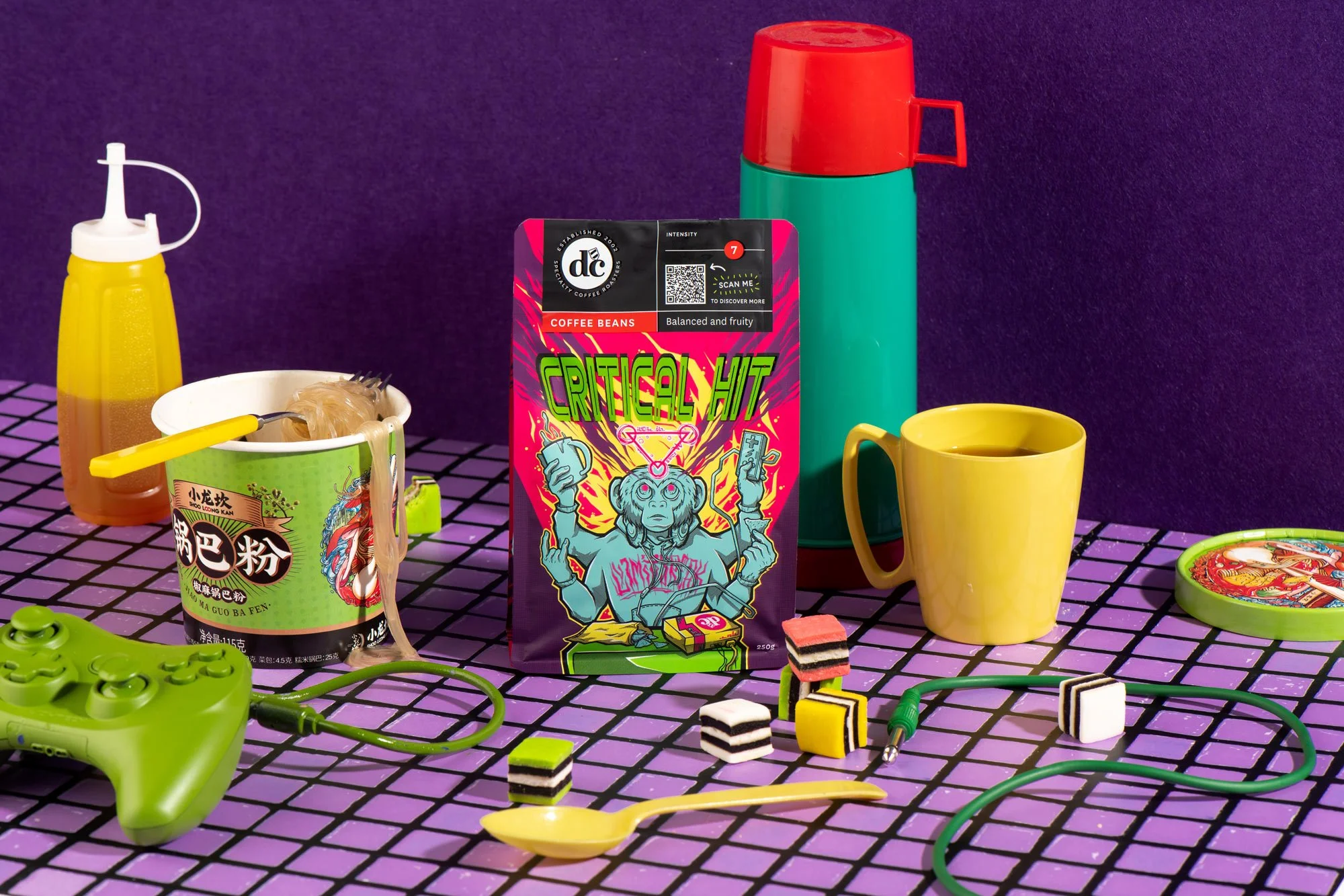 DC Coffee bag on purple bench