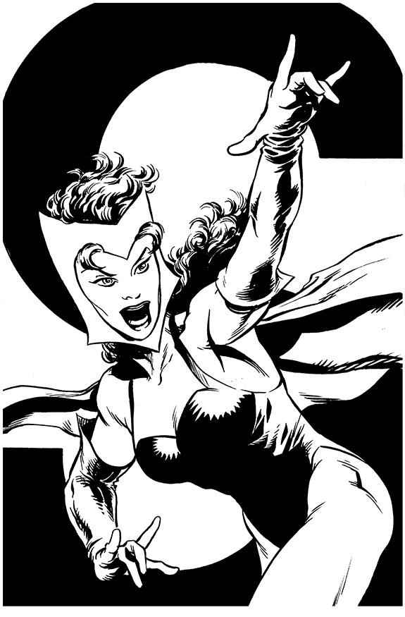 Black and white comic-style illustration of a fierce woman with curly hair, shouting and making a hand gesture with her right arm raised and fingers forming a 'rock on' sign, with a circular background.