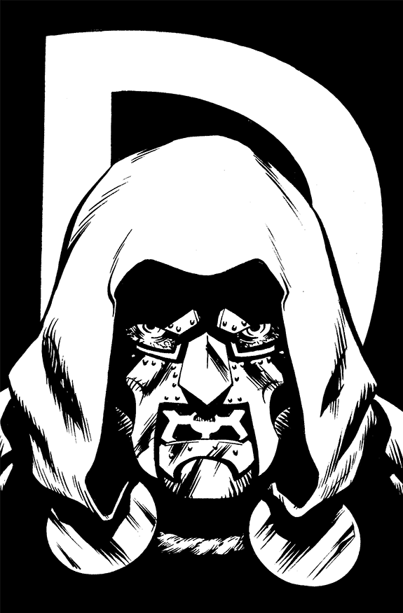 Black and white illustration of a Native American chief with a serious expression, wearing a traditional headdress with feathers.