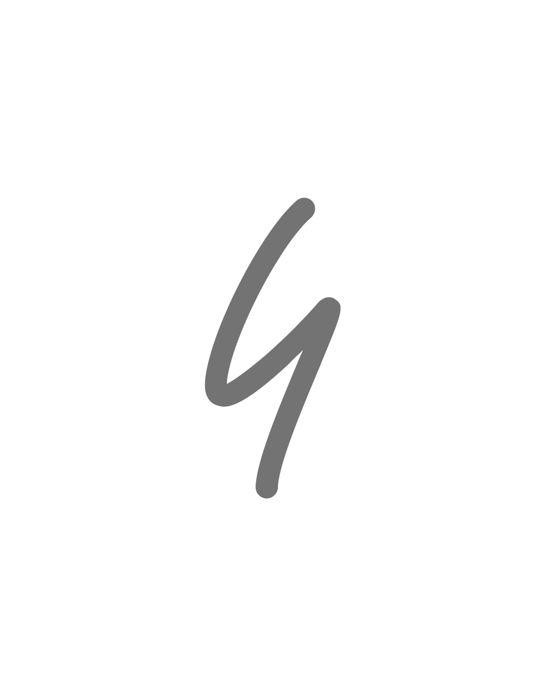 Gray handwritten letter 'g' on a white background.
