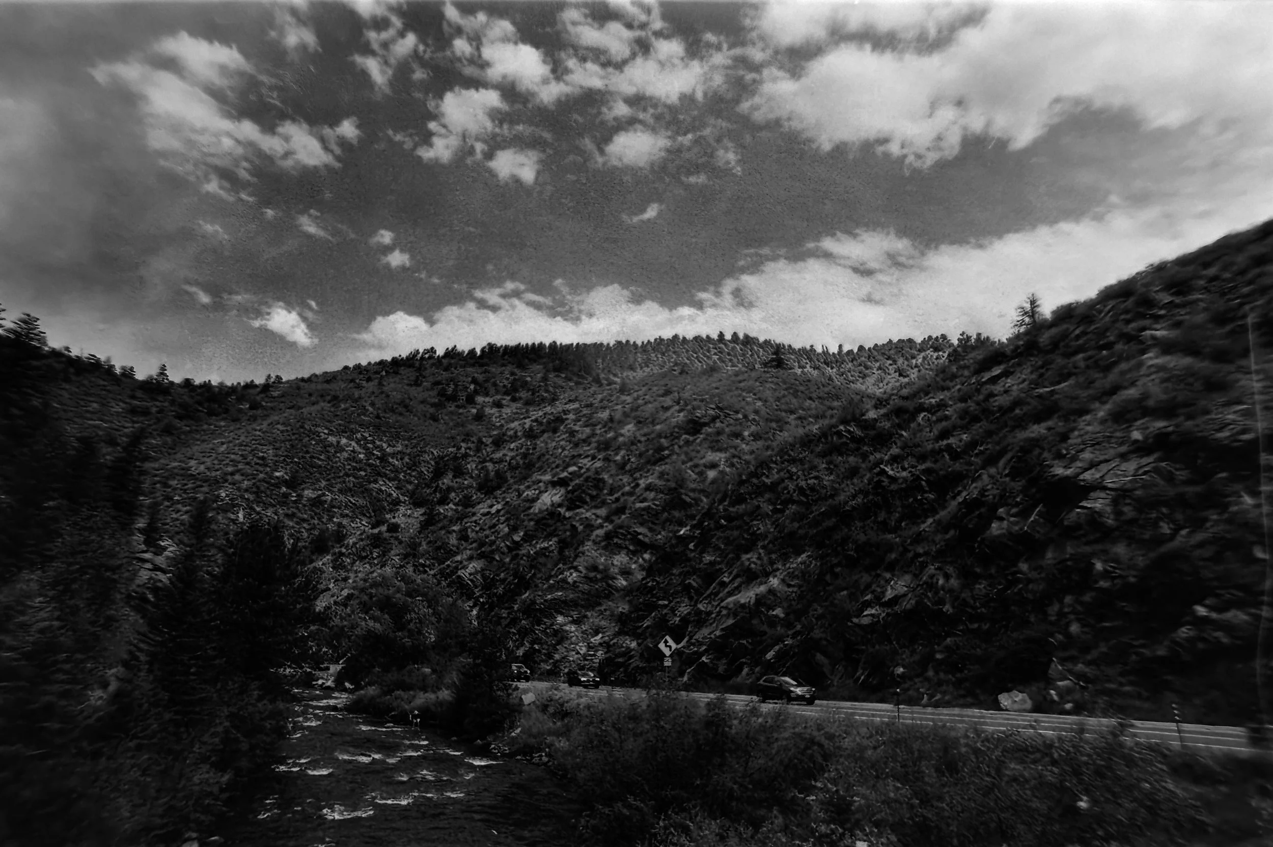 Clear Creek Canyon
Camera: Canon A-1 
Lens: Canon 24mm f/2.8 FD
Film: Rollei Infrared
Speed: 200
Size: 135
Format: Full Frame