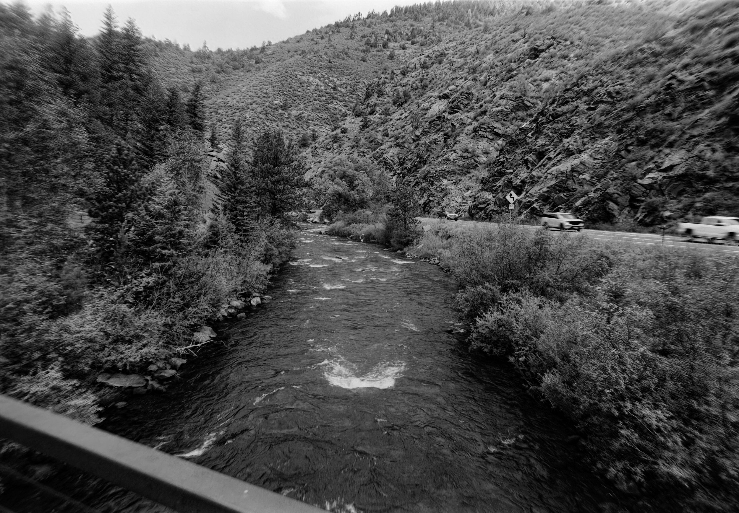 Clear Creek Canyon
Camera: Canon A-1 
Lens: Canon 24mm f/2.8 FD
Film: Rollei Infrared
Speed: 200
Size: 135
Format: Full Frame