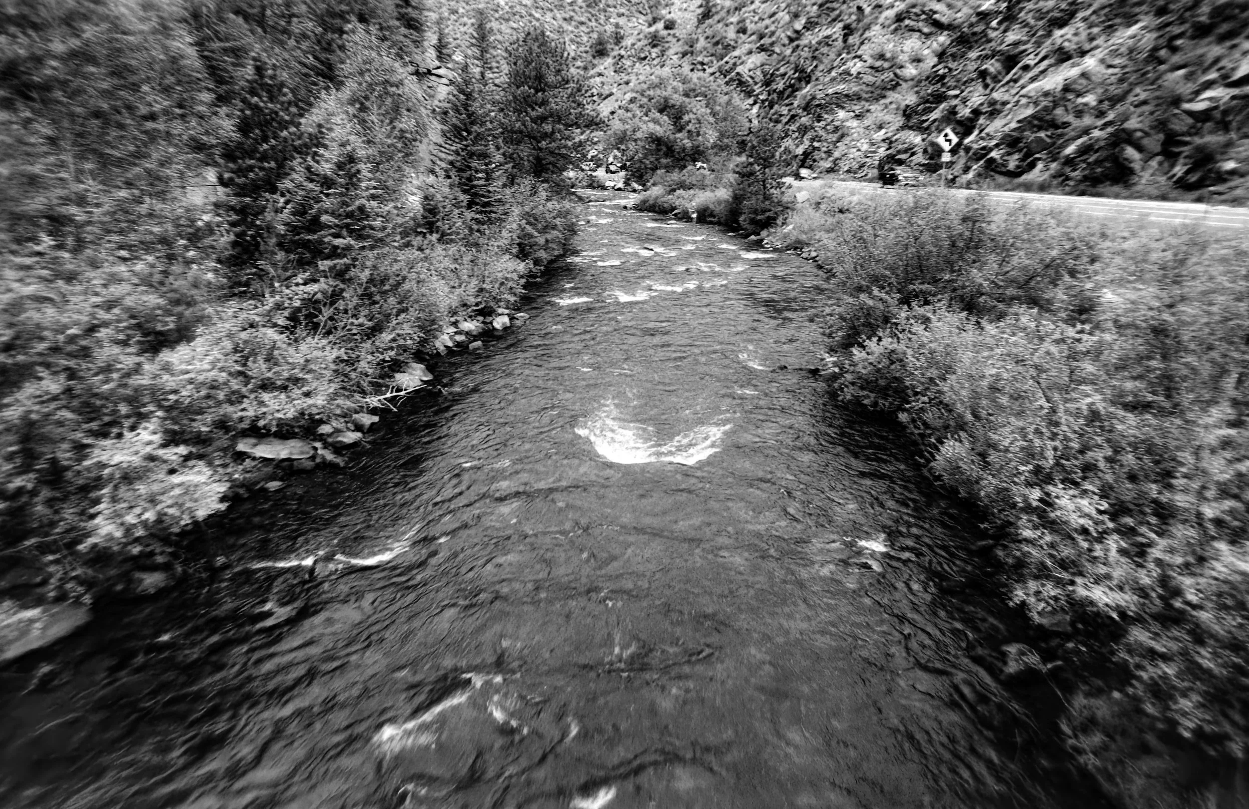 Clear Creek Canyon
Camera: Canon A-1 
Lens: Canon 24mm f/2.8 FD
Film: Rollei Infrared
Speed: 200
Size: 135
Format: Full Frame