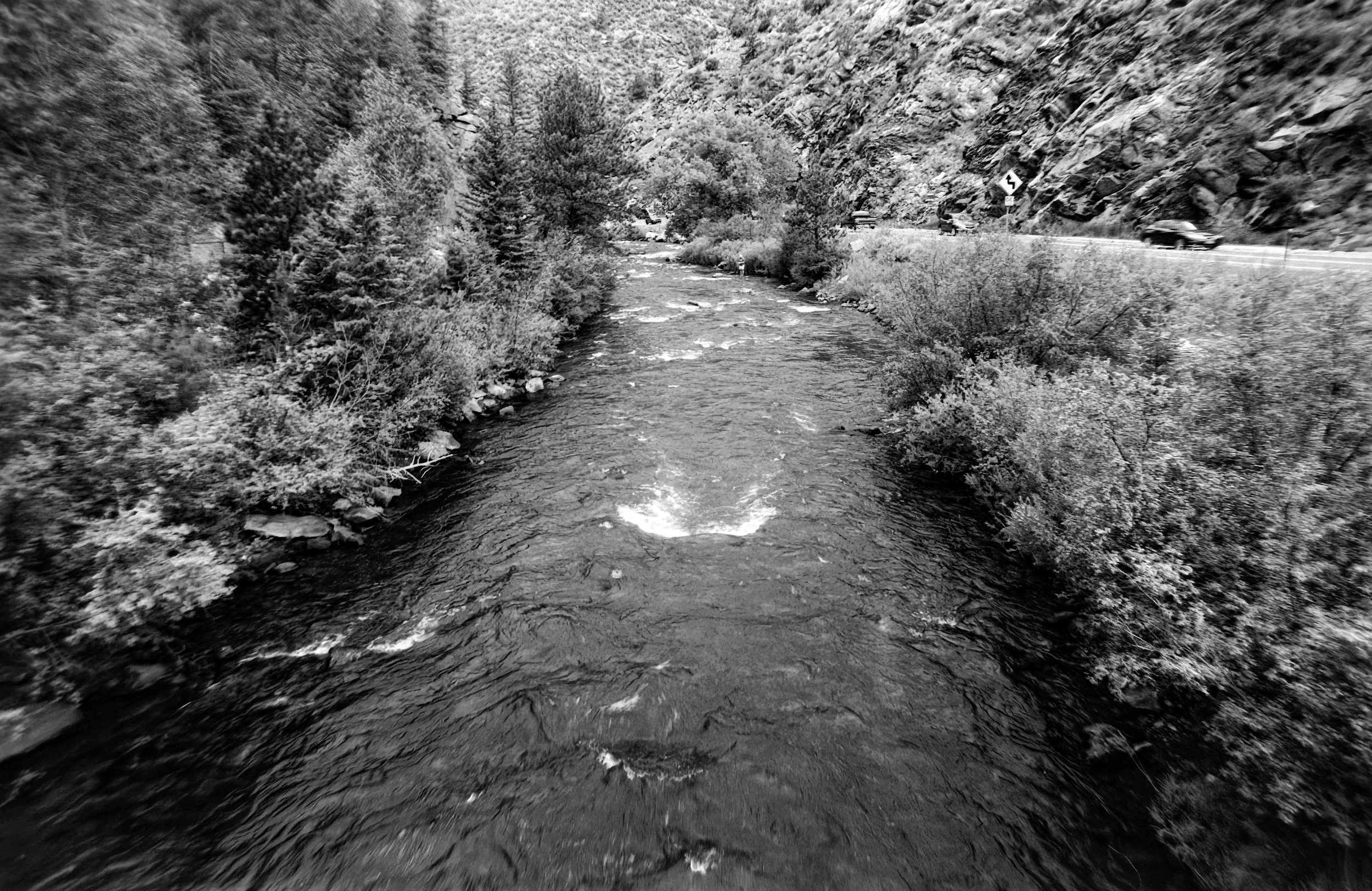 Clear Creek Canyon
Camera: Canon A-1 
Lens: Canon 24mm f/2.8 FD
Film: Rollei Infrared
Speed: 200
Size: 135
Format: Full Frame