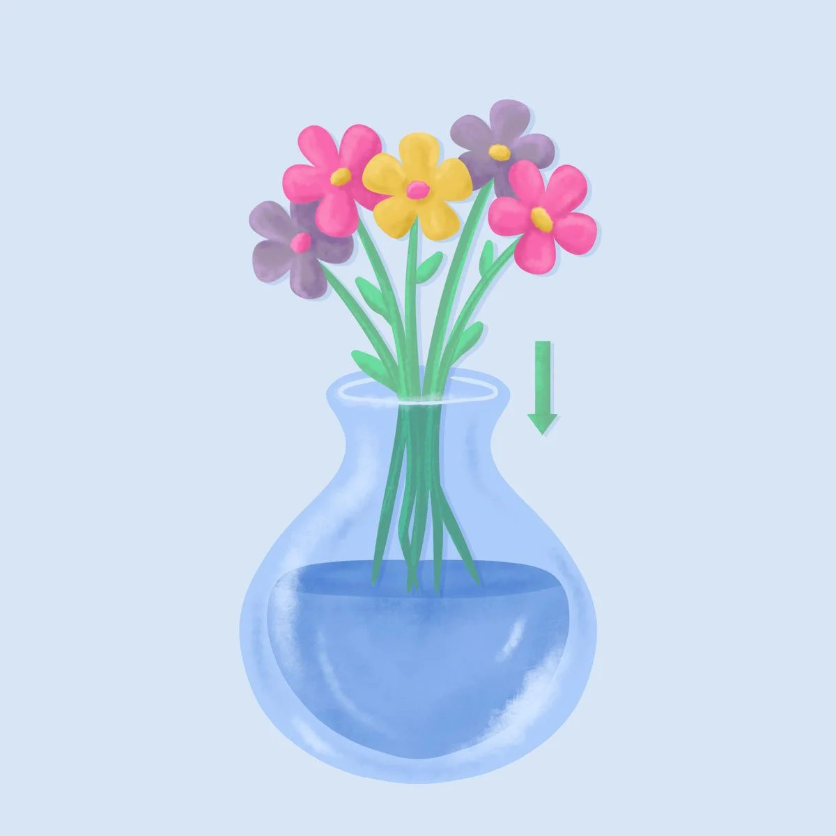 Instructional. How to. Step by step illustration. Flowers. Vase. Scissors. Made by Sophia Joy Veit. 