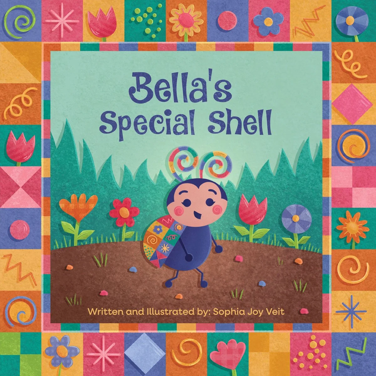 Children's book. Picture book. Text with Spread. Little ladybugs in a field of flowers and tulips. Holland. Made by Sophia Joy Veit. 