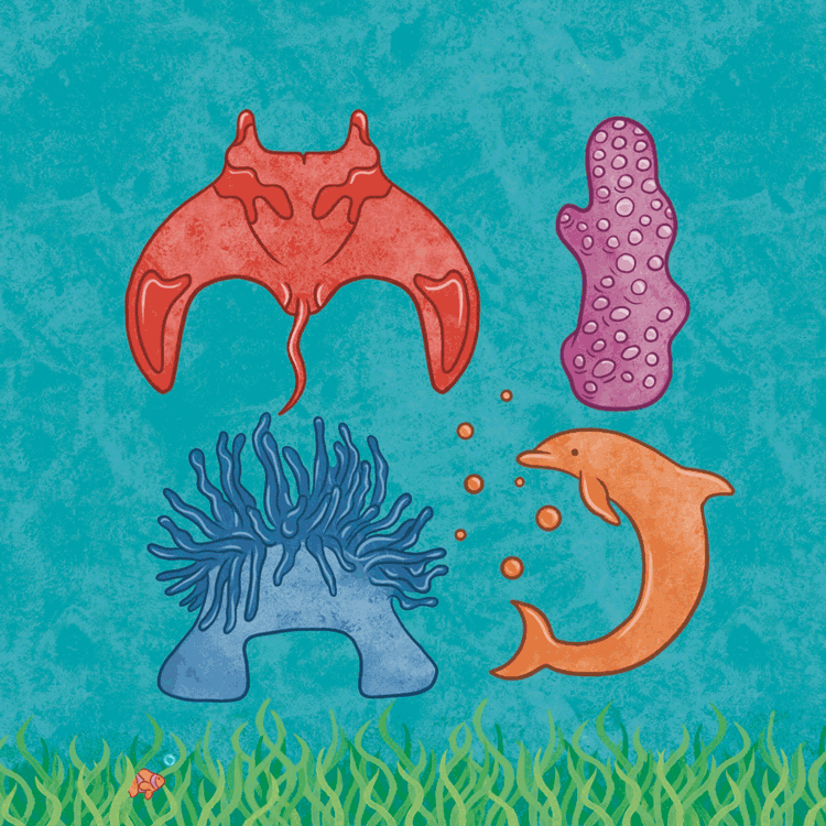 Animated GIF. MIAD. Logo animation. Underwater illustration. Underwater creatures. Fish. Made by Sophia Joy. 