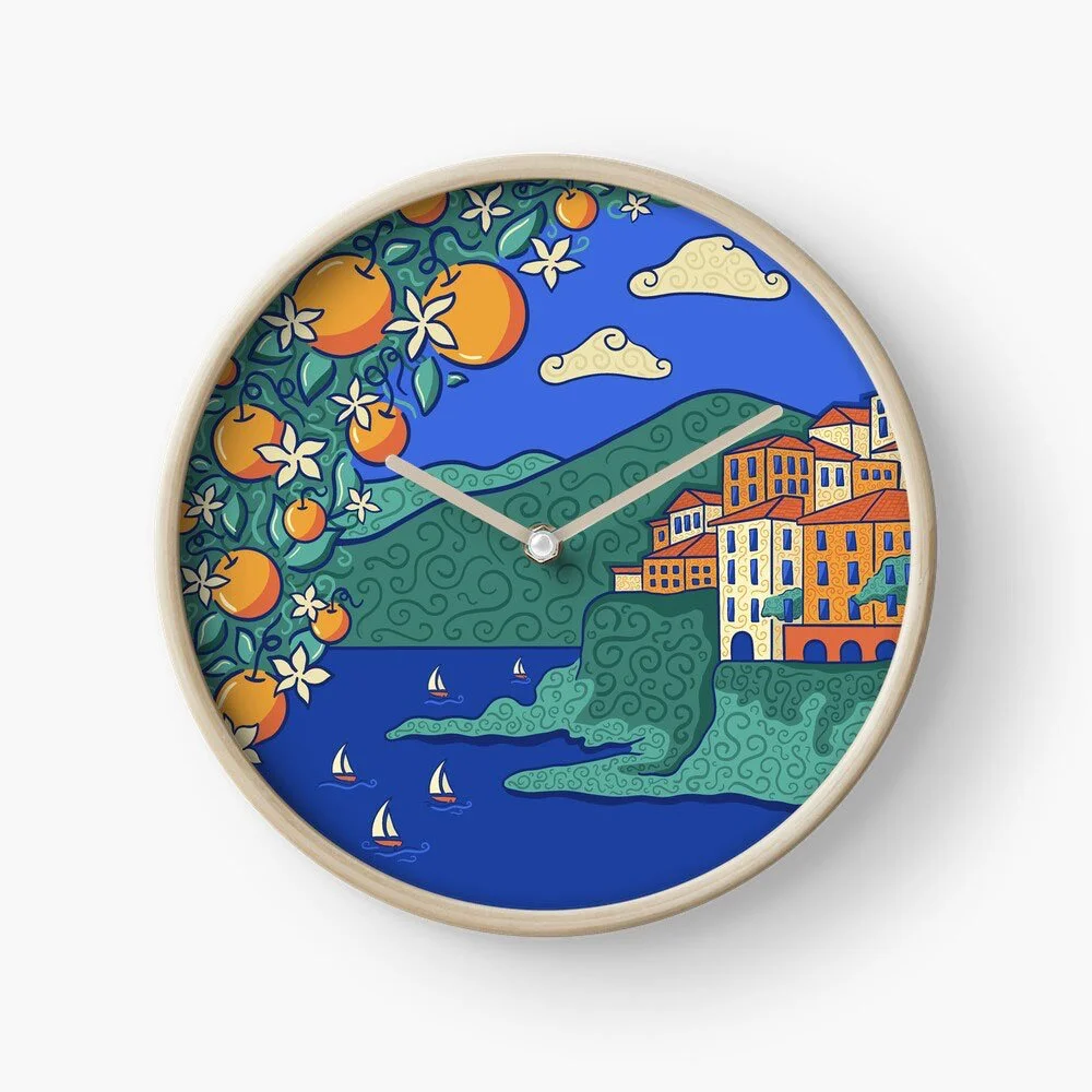 Surface Design. Italian Summerscape. Clock. Made by Sophia Joy Veit. 