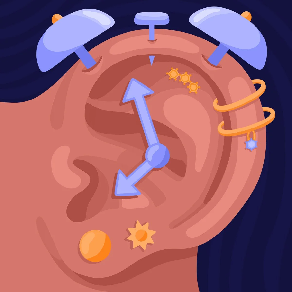 Editorial. Editorials. Ear illustration. Alarm Clock illustration. Jewelry illustration. Made by Sophia Joy Veit. 