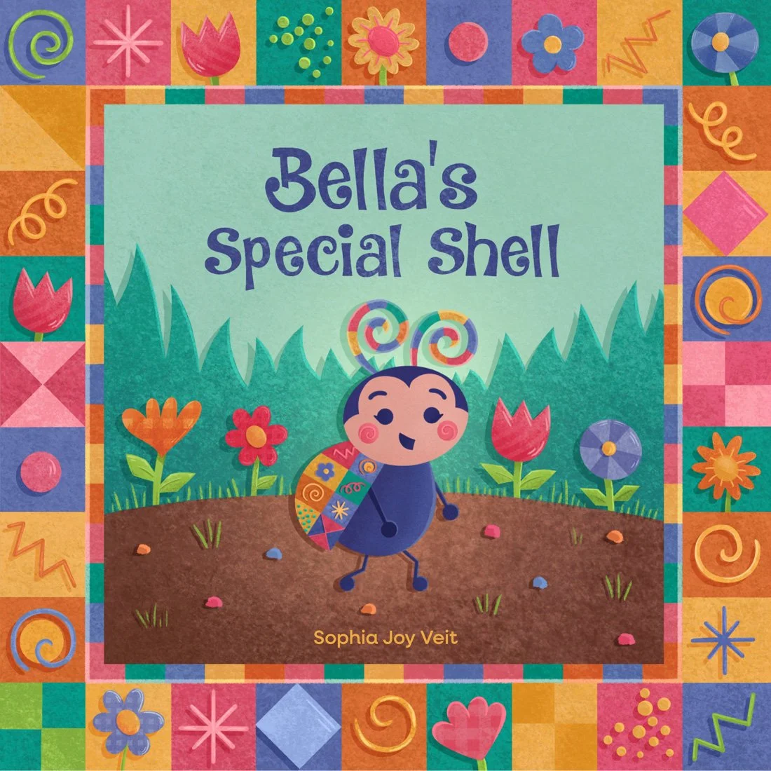 Children's book. Picture book. Text with Spread. Little ladybugs in a field of flowers and tulips. Holland. Made by Sophia Joy Veit. 