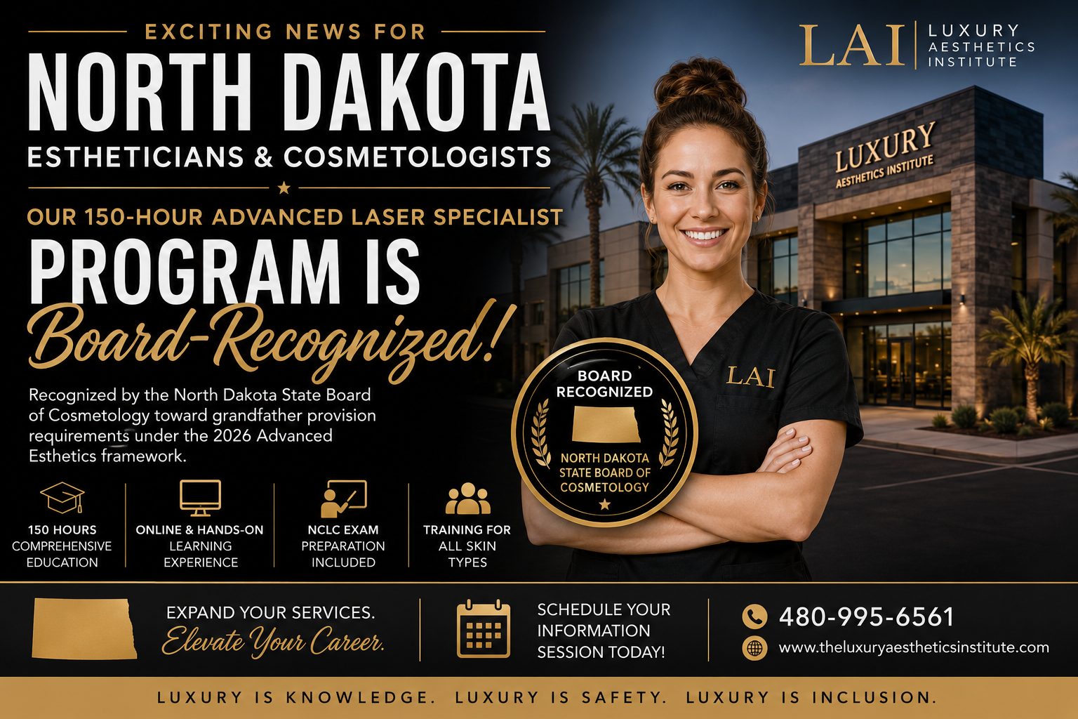 Luxury Aesthetics Institute Announces North Dakota Recognition for 150-Hour Advanced Laser Specialist Program