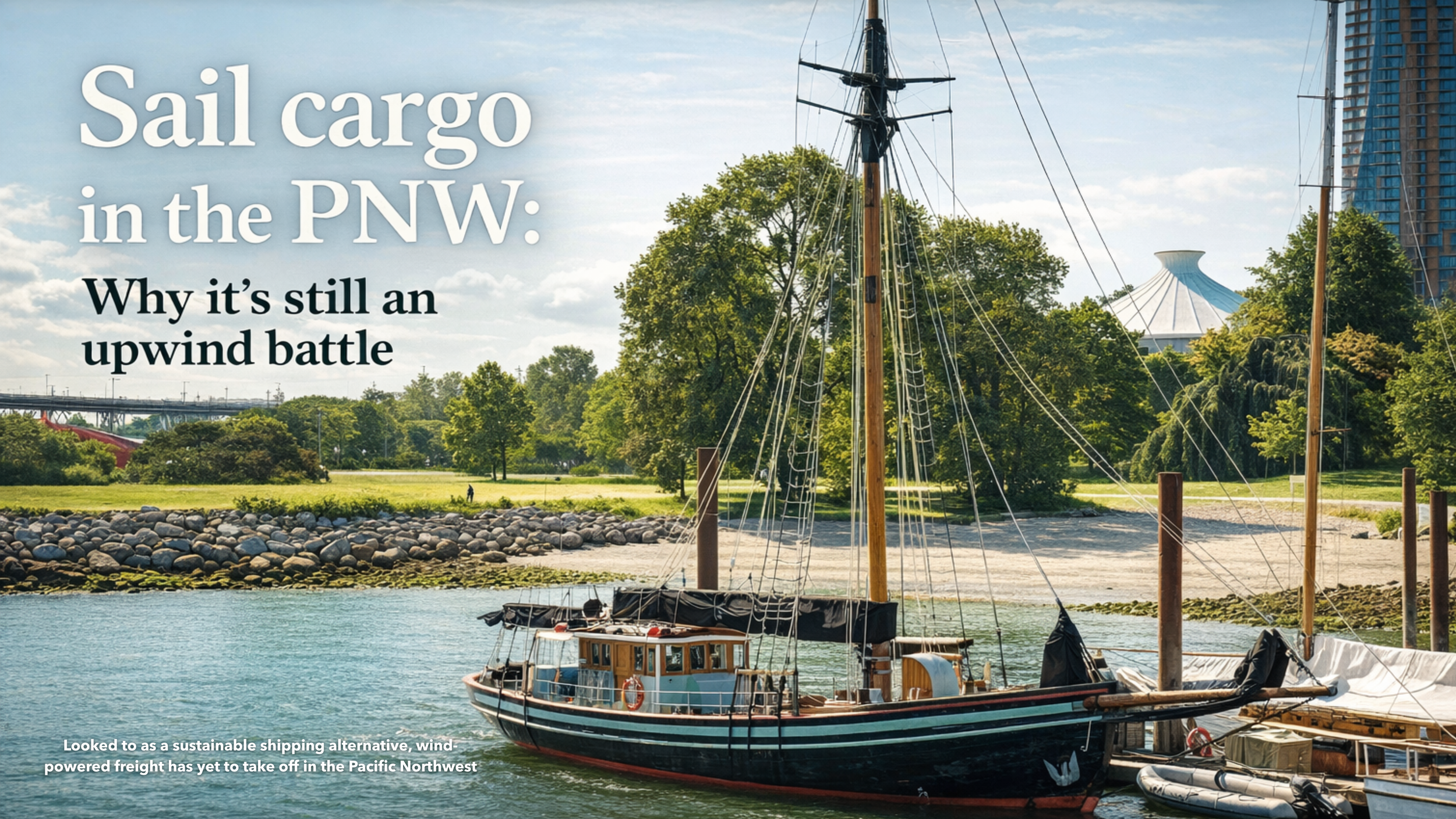Journalist Annie Means investigates why wind-powered sail cargo has yet to take hold in the Pacific Northwest, despite growing demand for sustainable shipping.