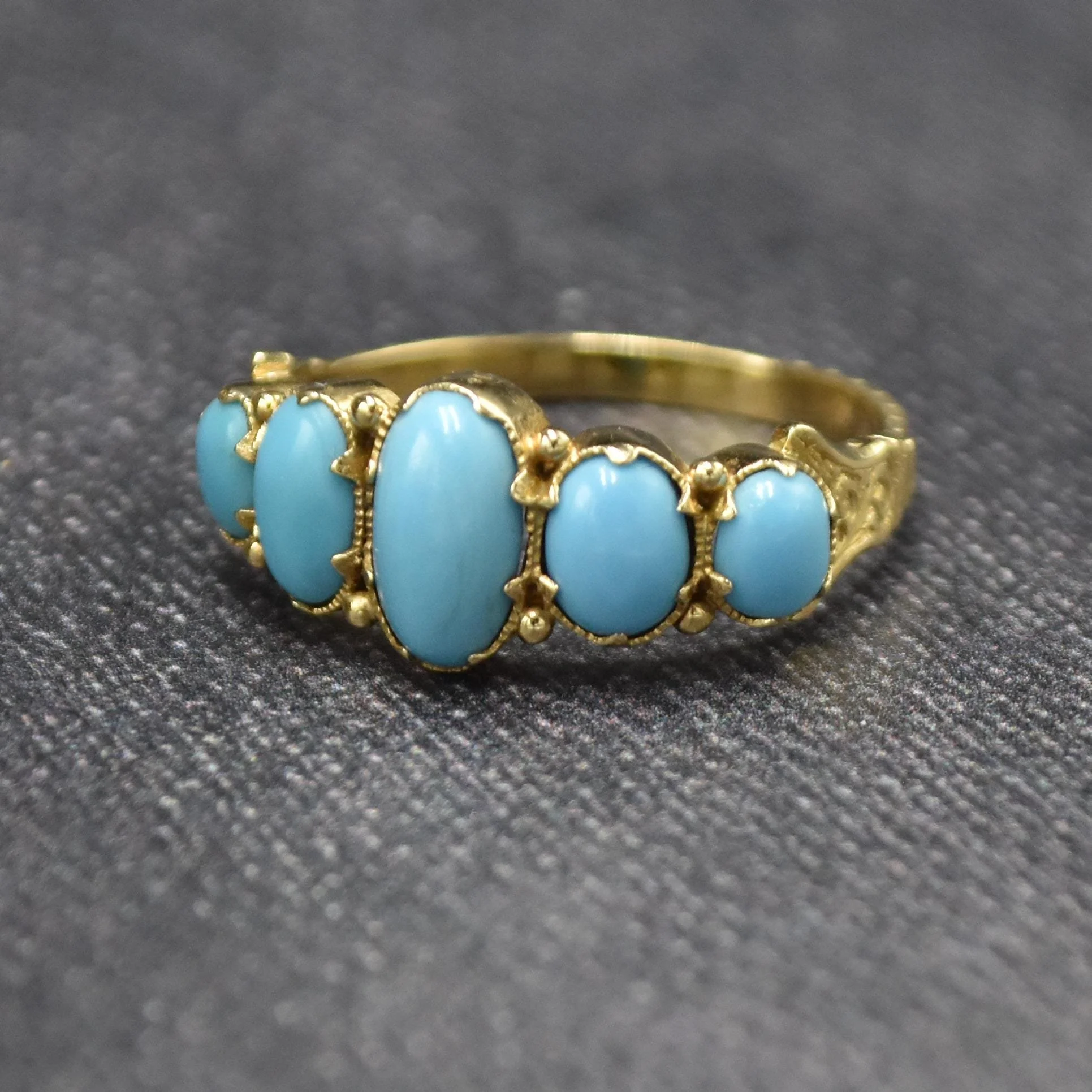 Antique Solid Gold and Turquoise Victorian Ring US Size 8