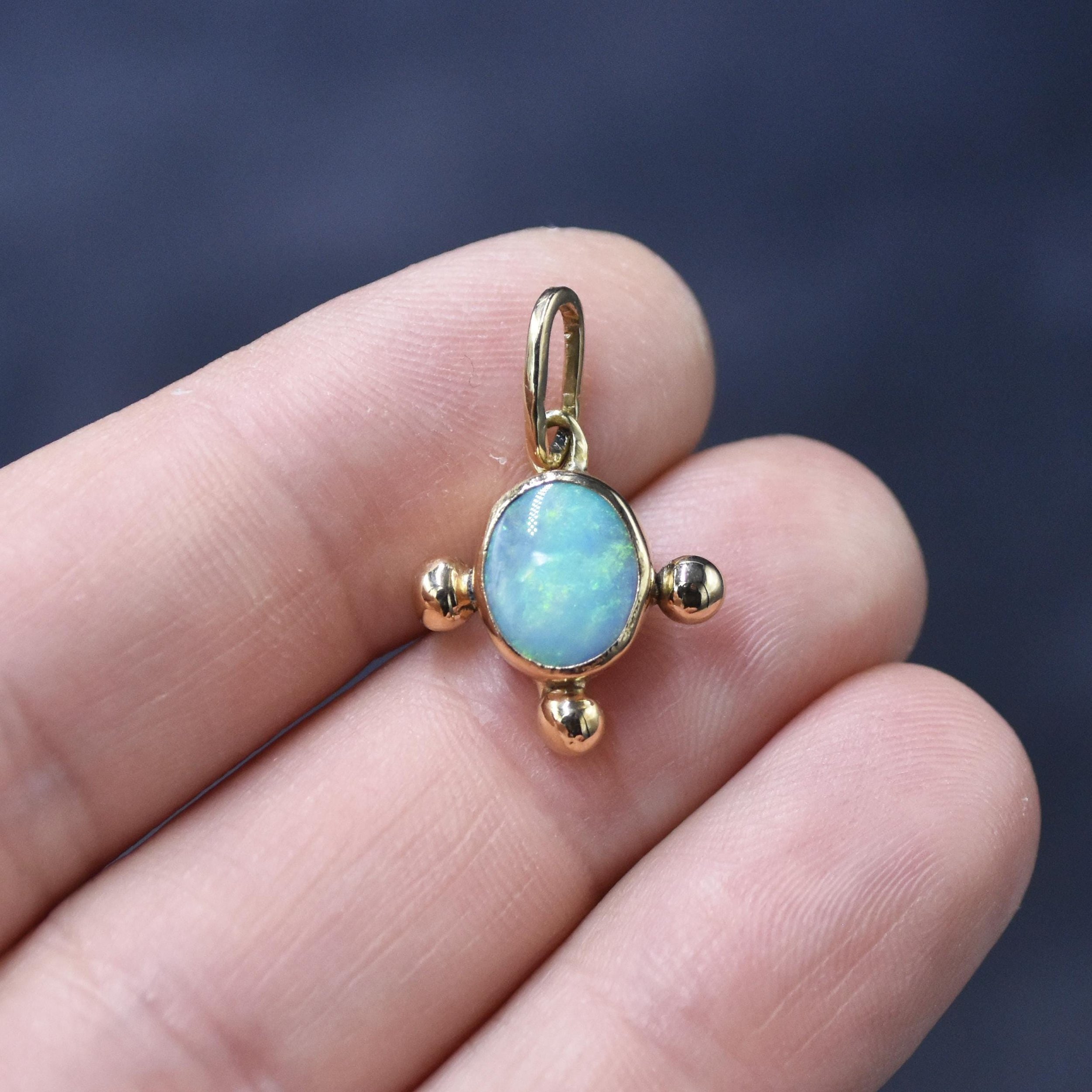 14k Solid Yellow Gold and Blue Boulder Opal Handmade Pendant Necklace