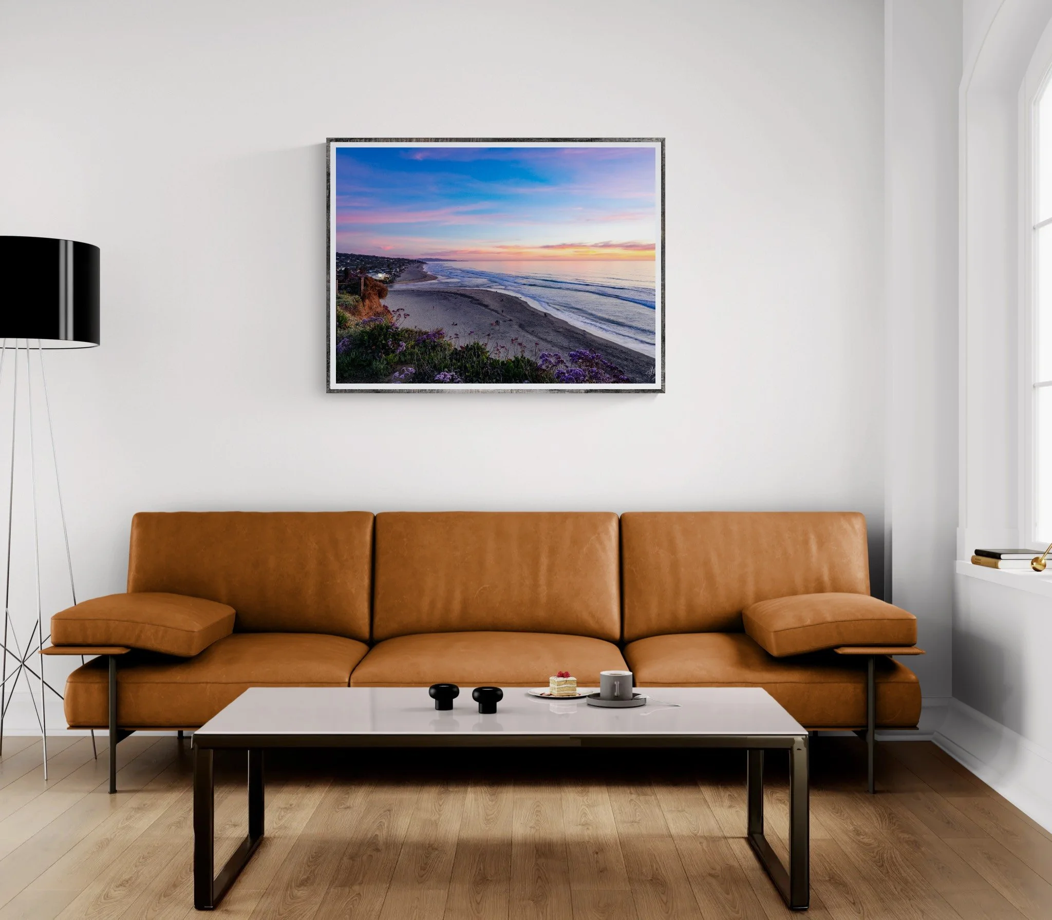 Minimalist living room with a leather sofa.jpeg