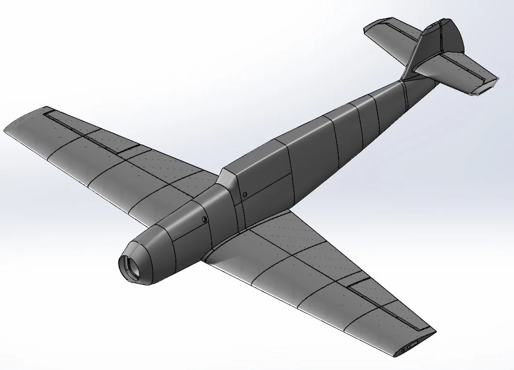 3D rendering of a sleek, black drone with a wide wingspan and a tail fin