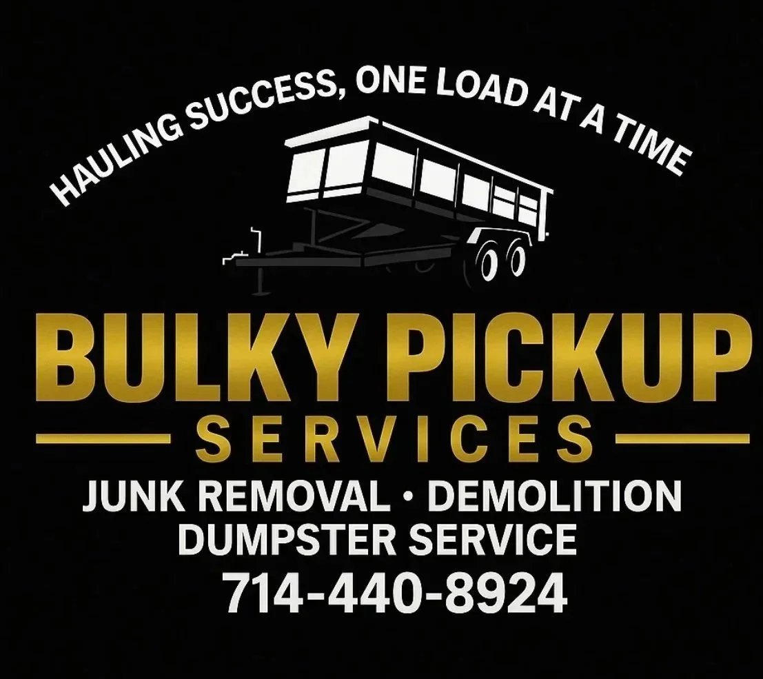 Business card or advertisement for Bulky Pickup Services with a truck graphic and phone number 714-440-8924.