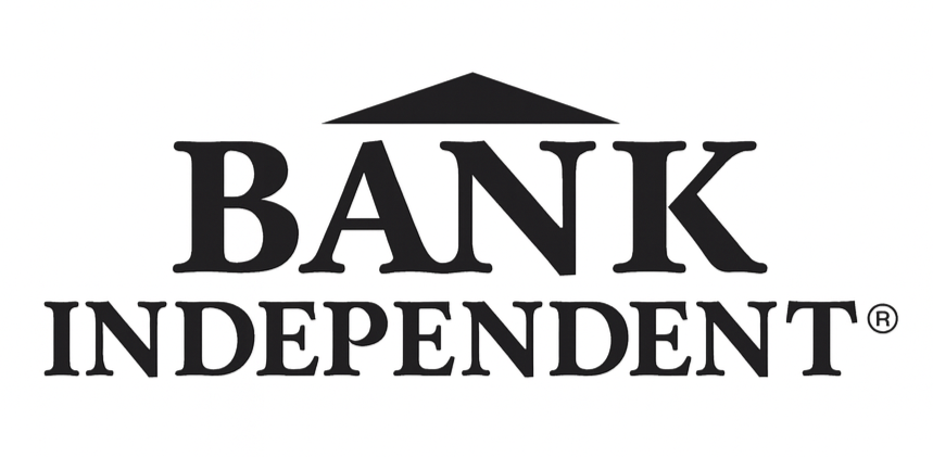 Logo of Bank Independent with stylized text and a triangular roof design above the name.