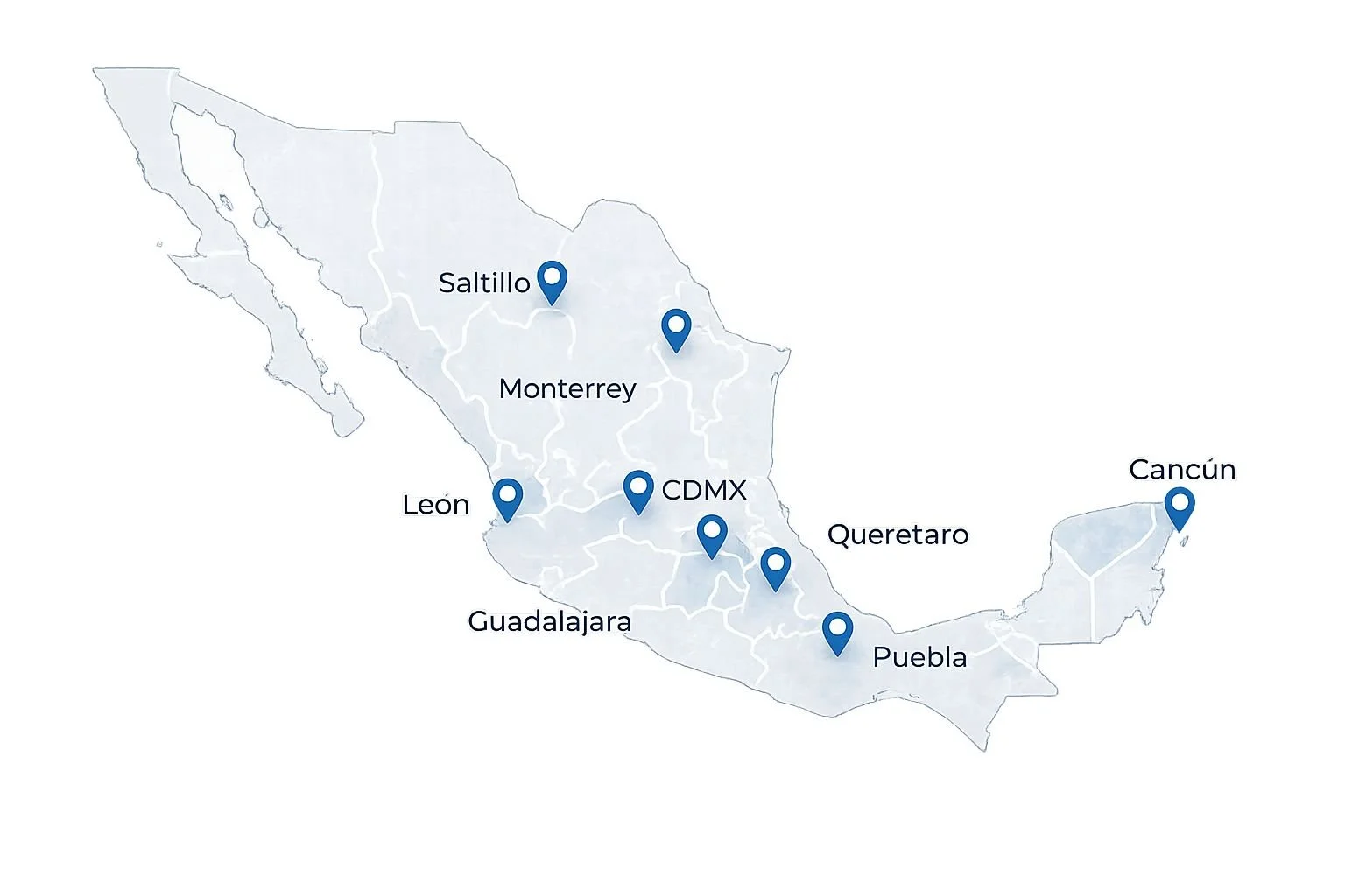 Presencia en distintas regiones de México, desarollando proyectos con información real obtenida directamente en campo.