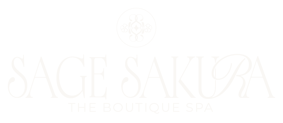 Logo for Sage Sakura Boutique Spa with a decorative emblem above the text.