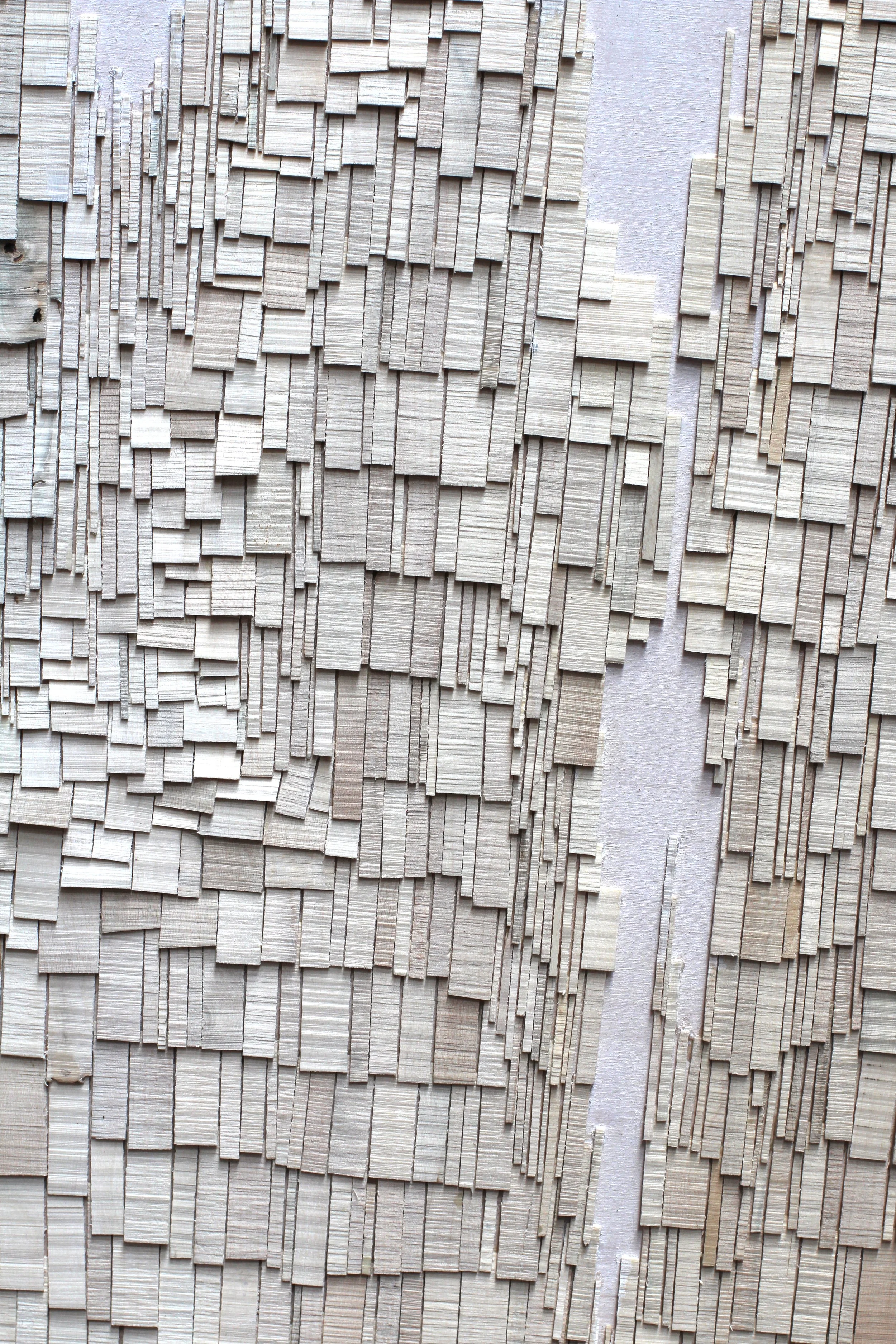 The Craig 4, 2023, Abergavenny, Monmouthshire, hand-sawn tiles cut from felled common holly, 60.5 x 60.5 x 1.5 cm (detail)