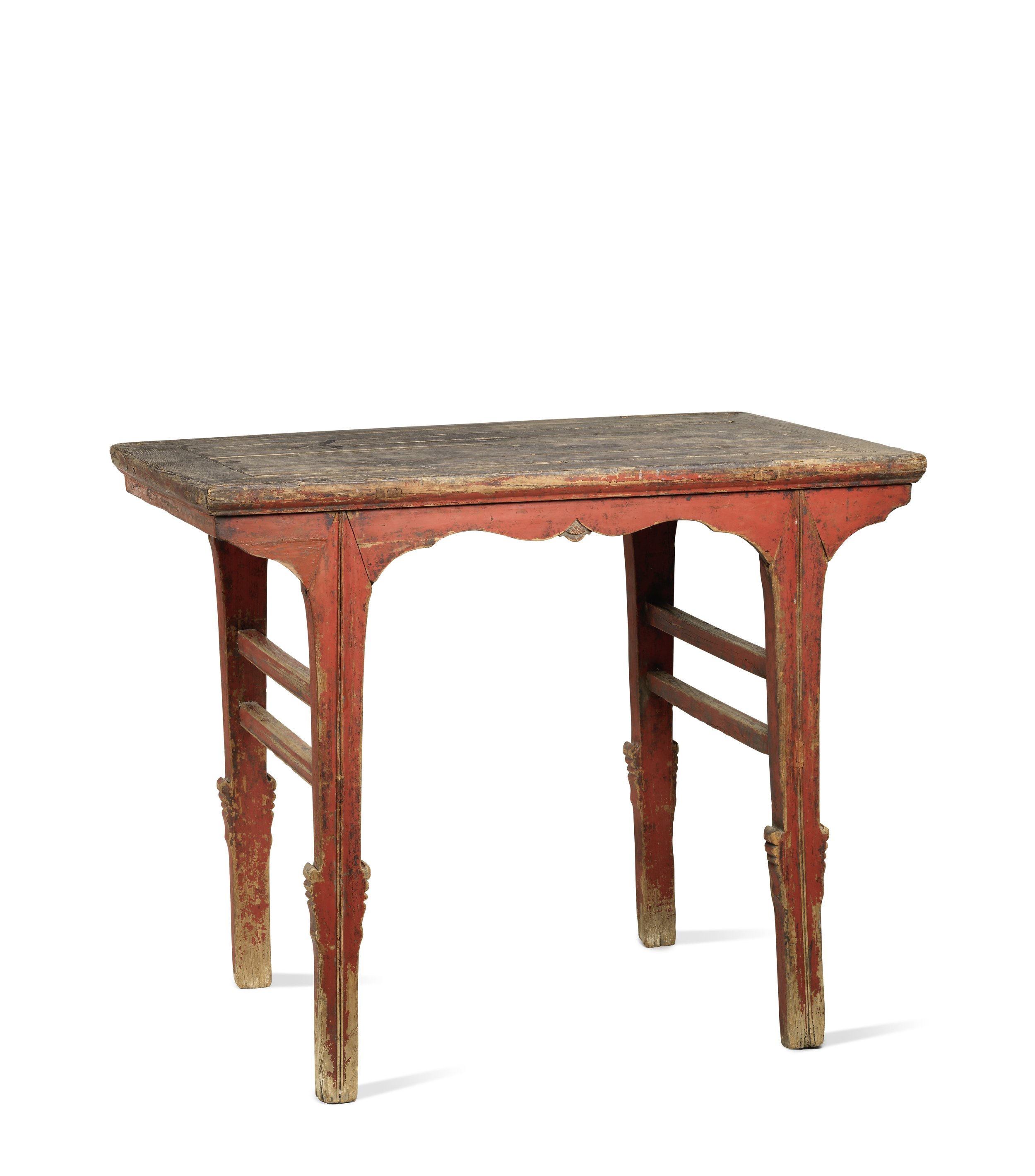 A red lacquered softwood rectangular wine table, 
China: 16th century