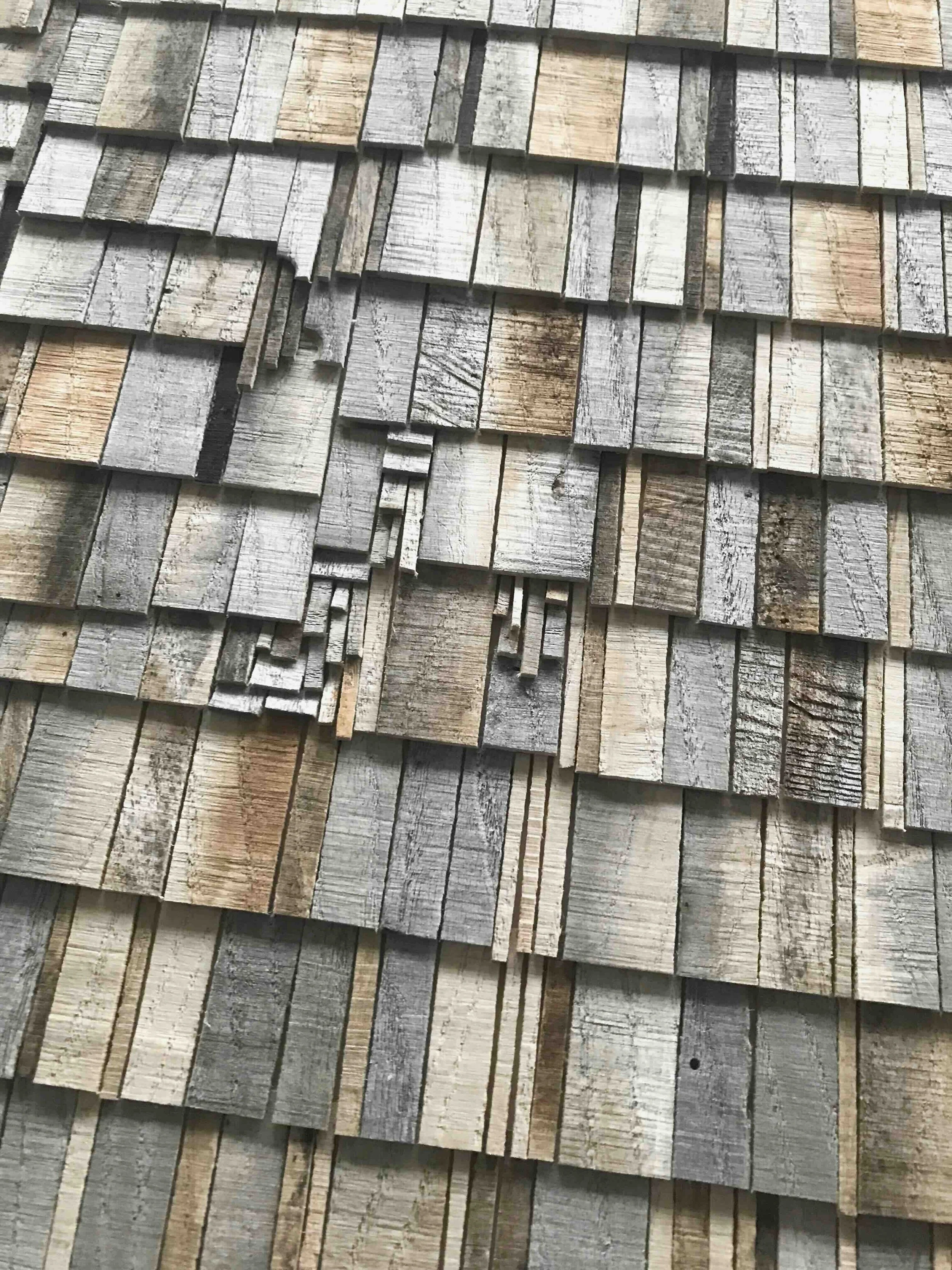 Ethelburga Tower 1, 2023, London SW11, hand-sawn tiles cut from discarded planting trough on birch ply, 33 x 33 x 1.5 cm (detail)