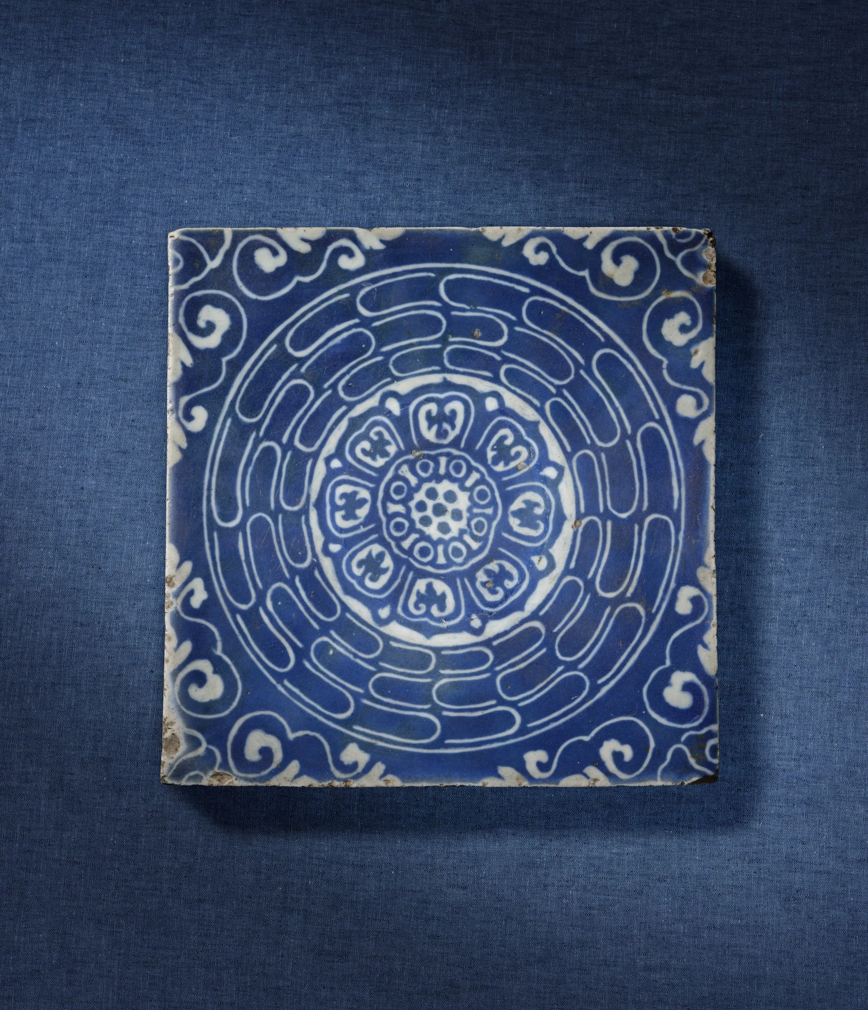 An underglaze blue-and-white square floor tile, 
China, Ming dynasty, Xuande period (1426–35)
