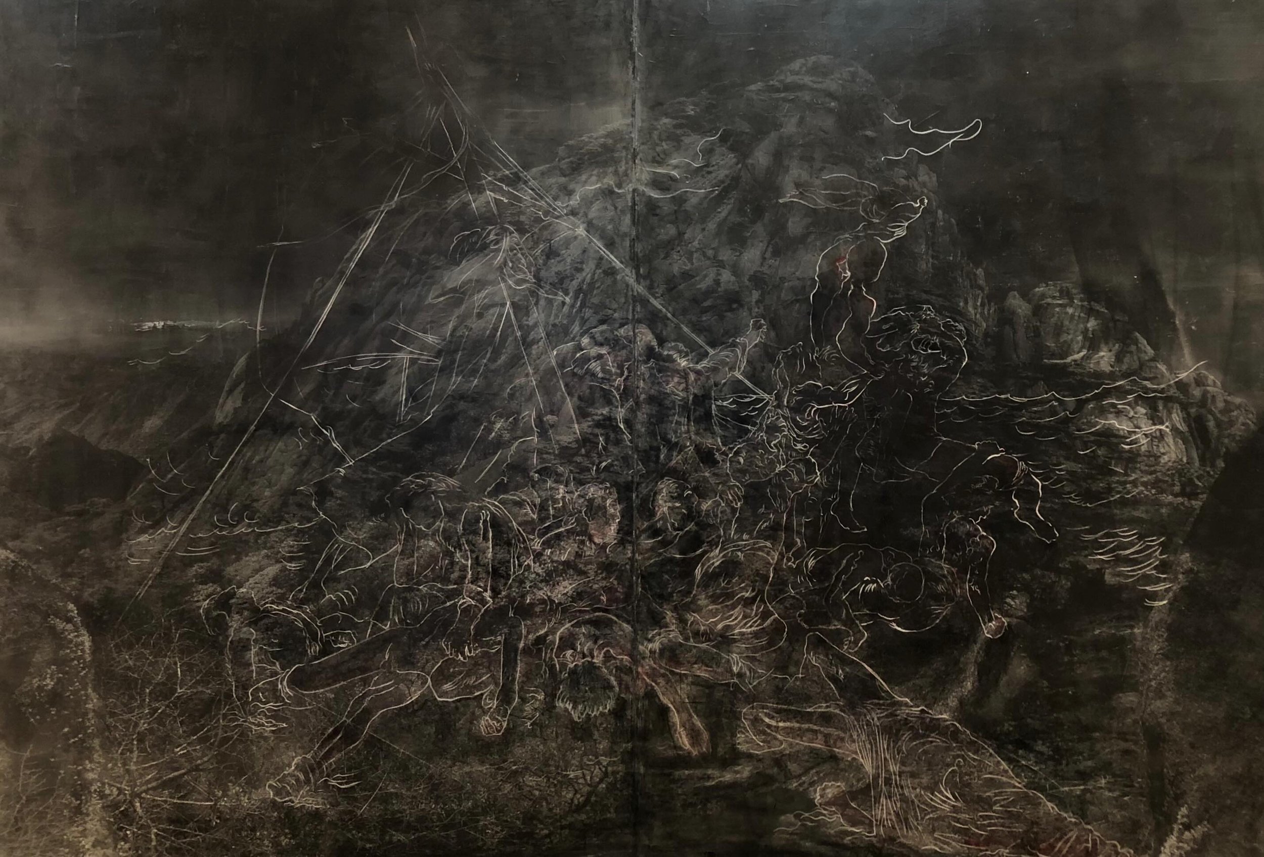 Crossing the Sea, 2017–18, by Shao Wenhuan, Photography, negative painting, silver halide
gelatin emulsion, oil on canvas, 200 x 300 cm