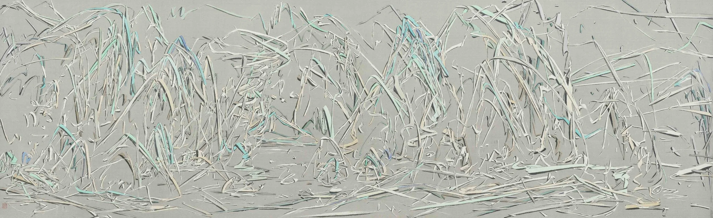 Creation 201901, 2019, by Hao Shiming, Ink on silk, 46 x 150 cm (detail)