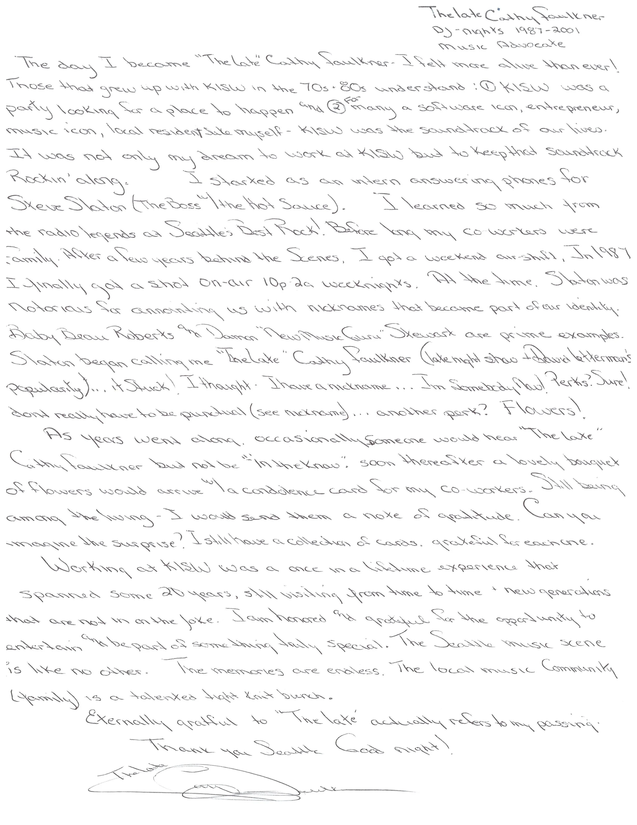 hand written letter that corresponds with the transcript