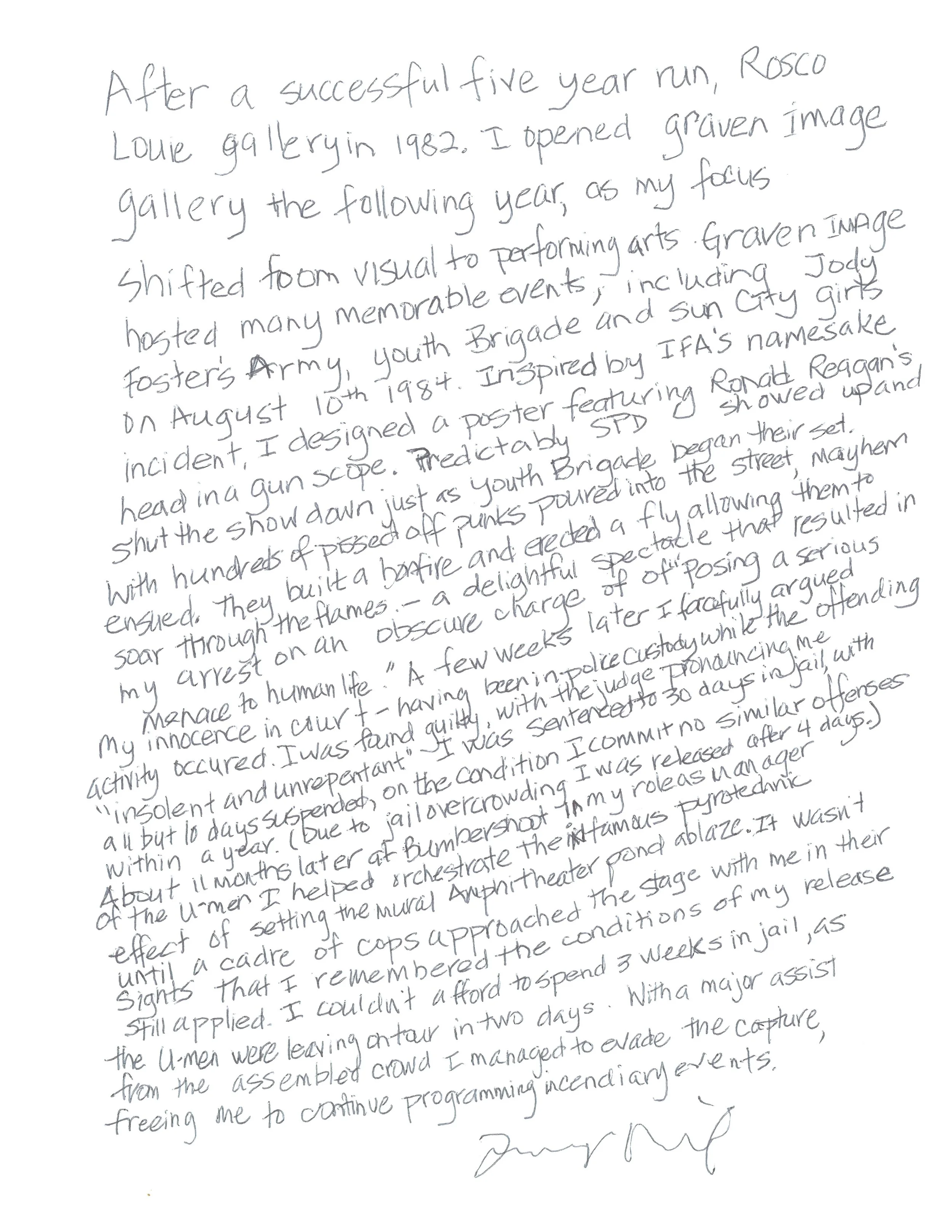 hand written letter that corresponds with the transcript