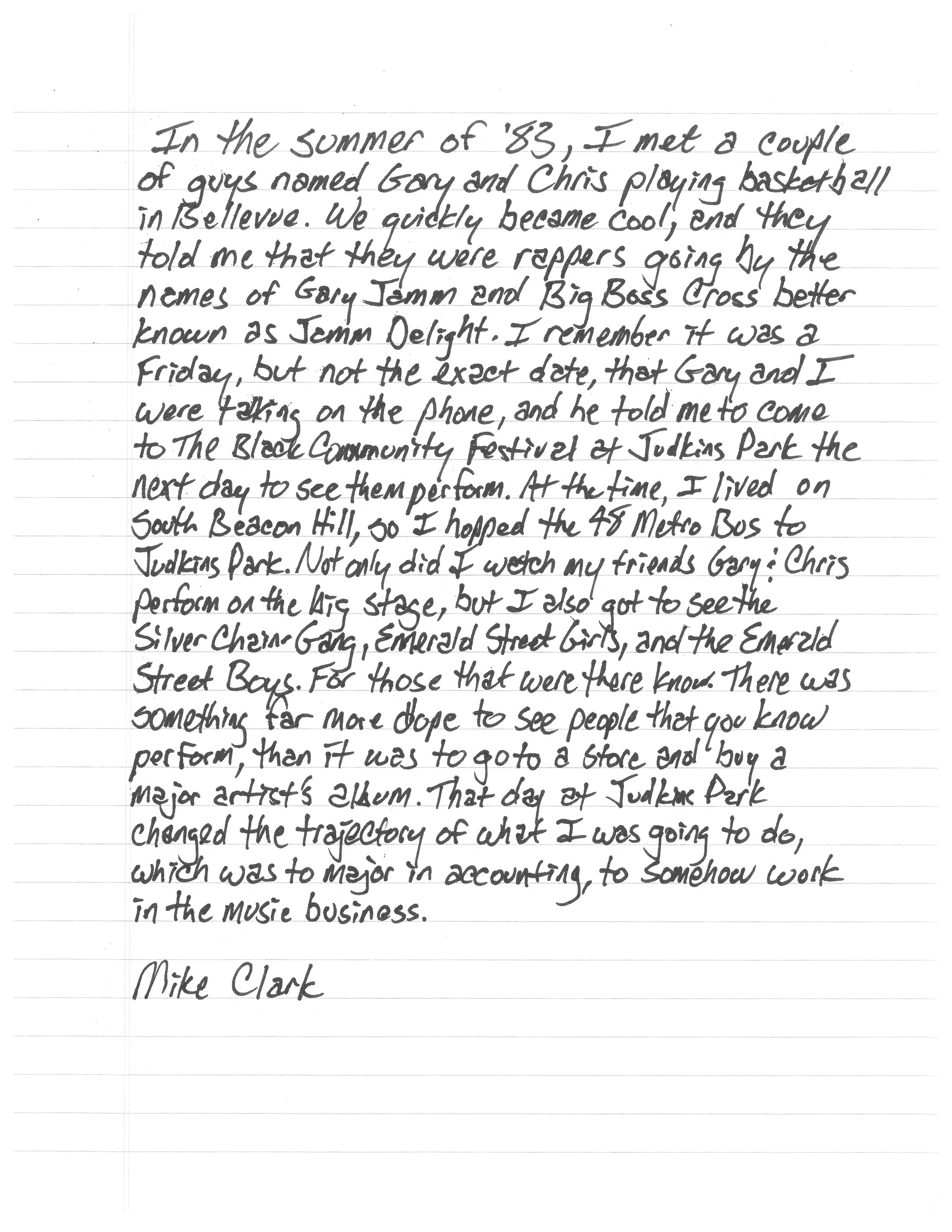 hand written letter that corresponds with the transcript