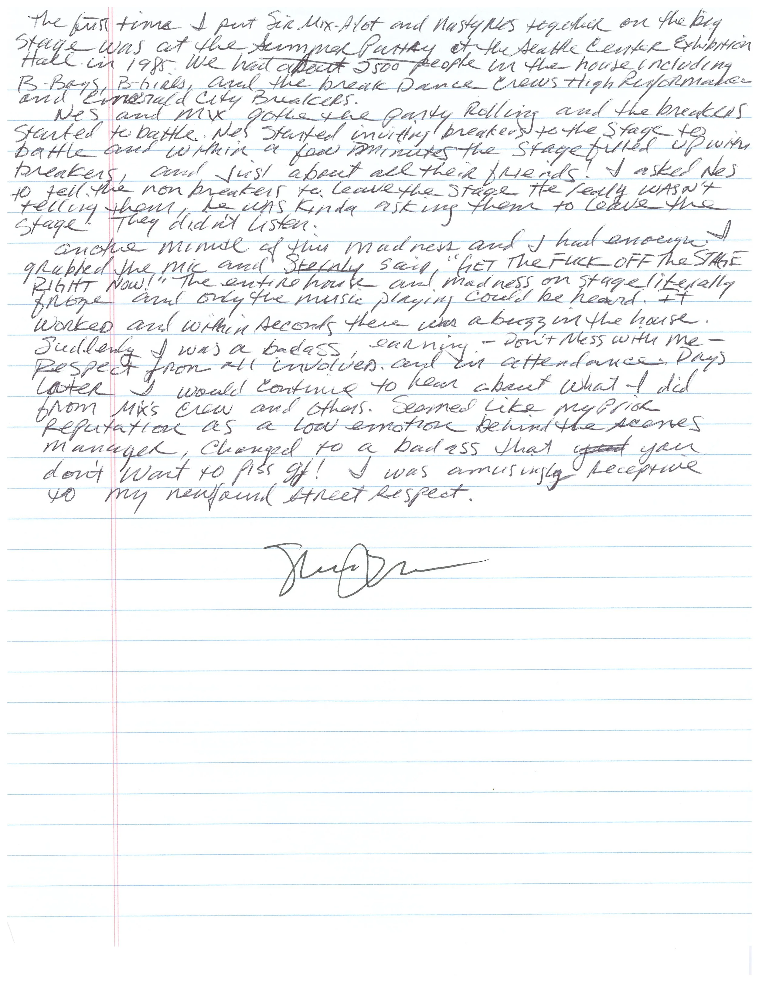 hand written letter that corresponds with the transcript