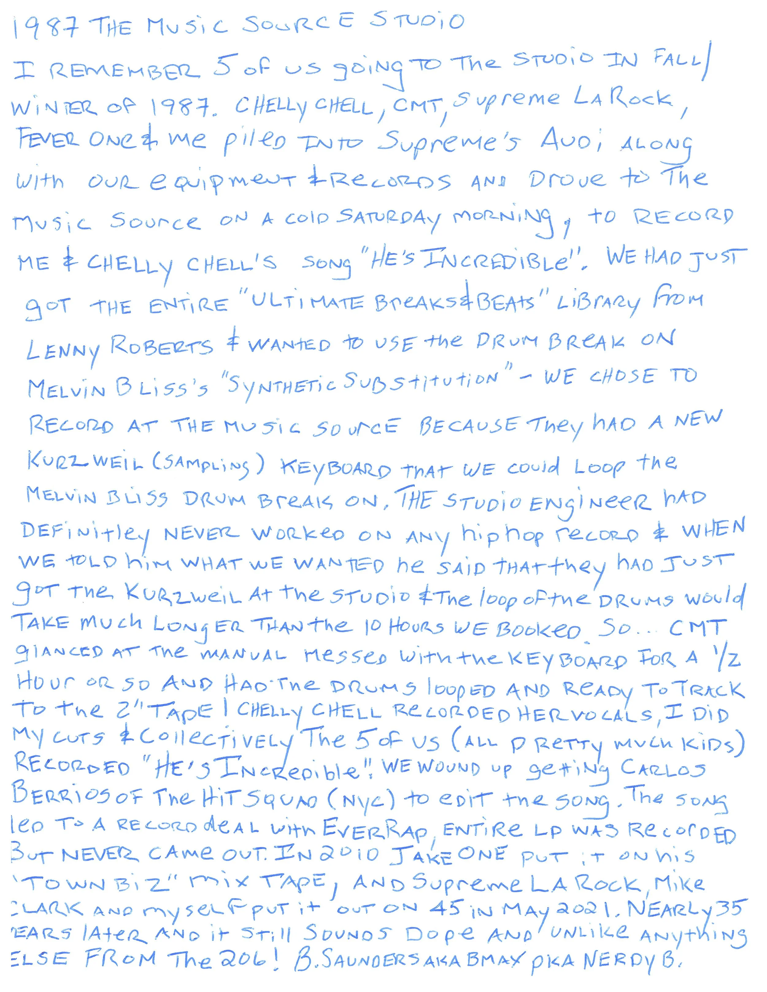hand written letter that corresponds with the transcript