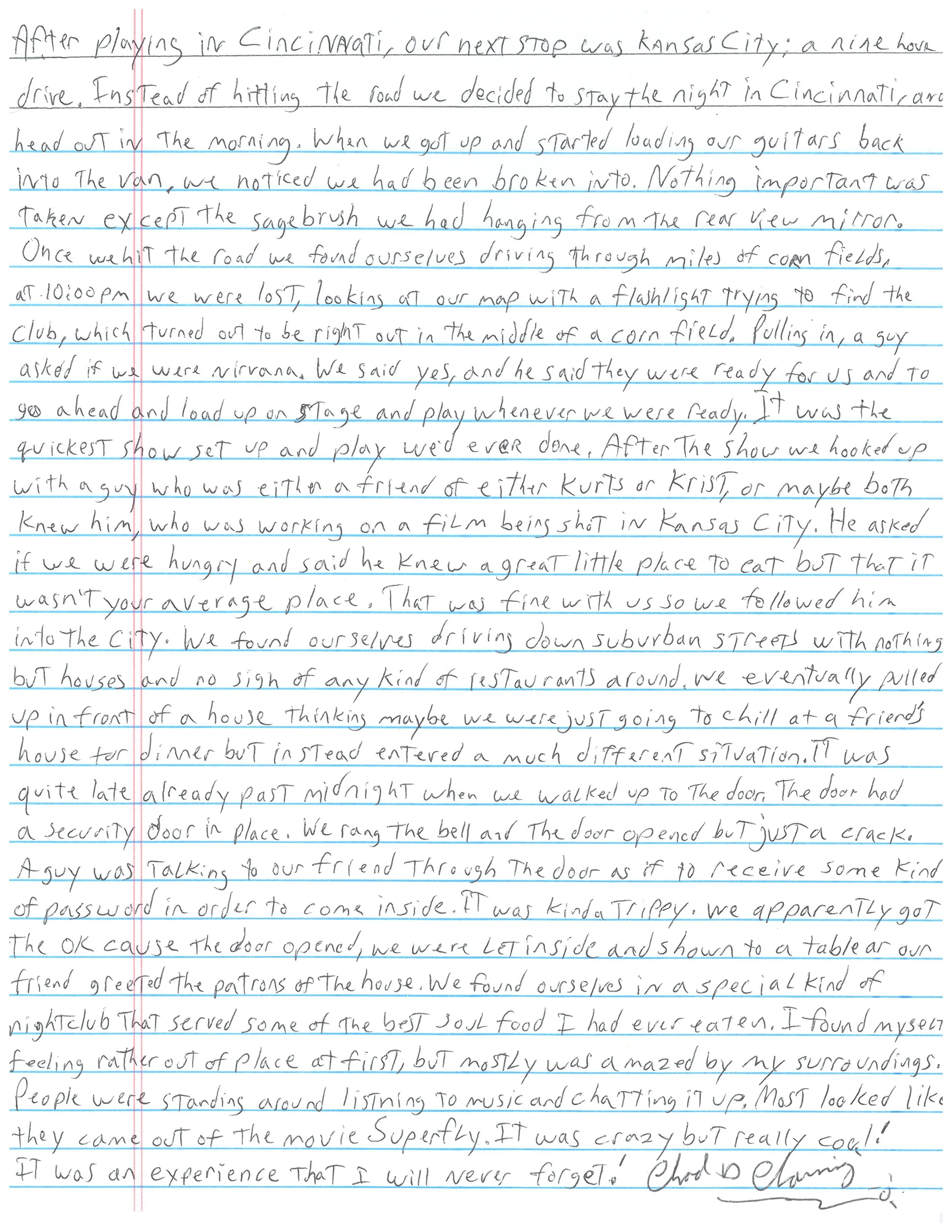 hand written letter that corresponds with the transcript