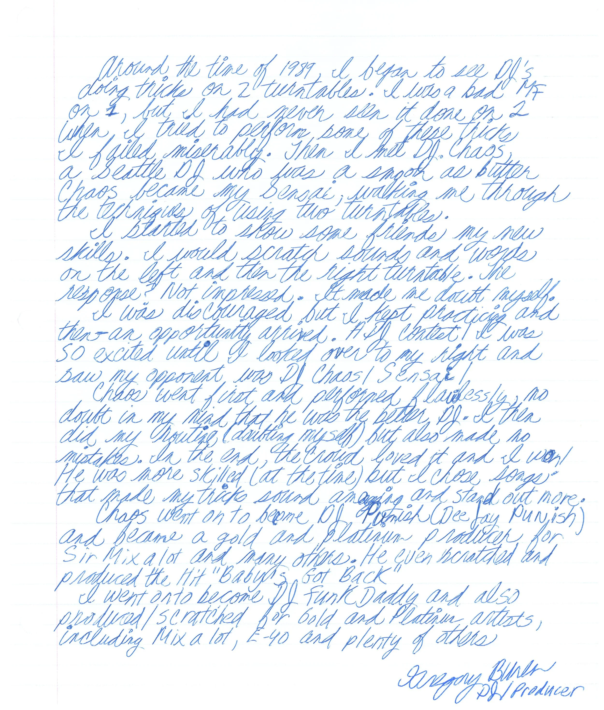 hand written letter that corresponds with the transcript
