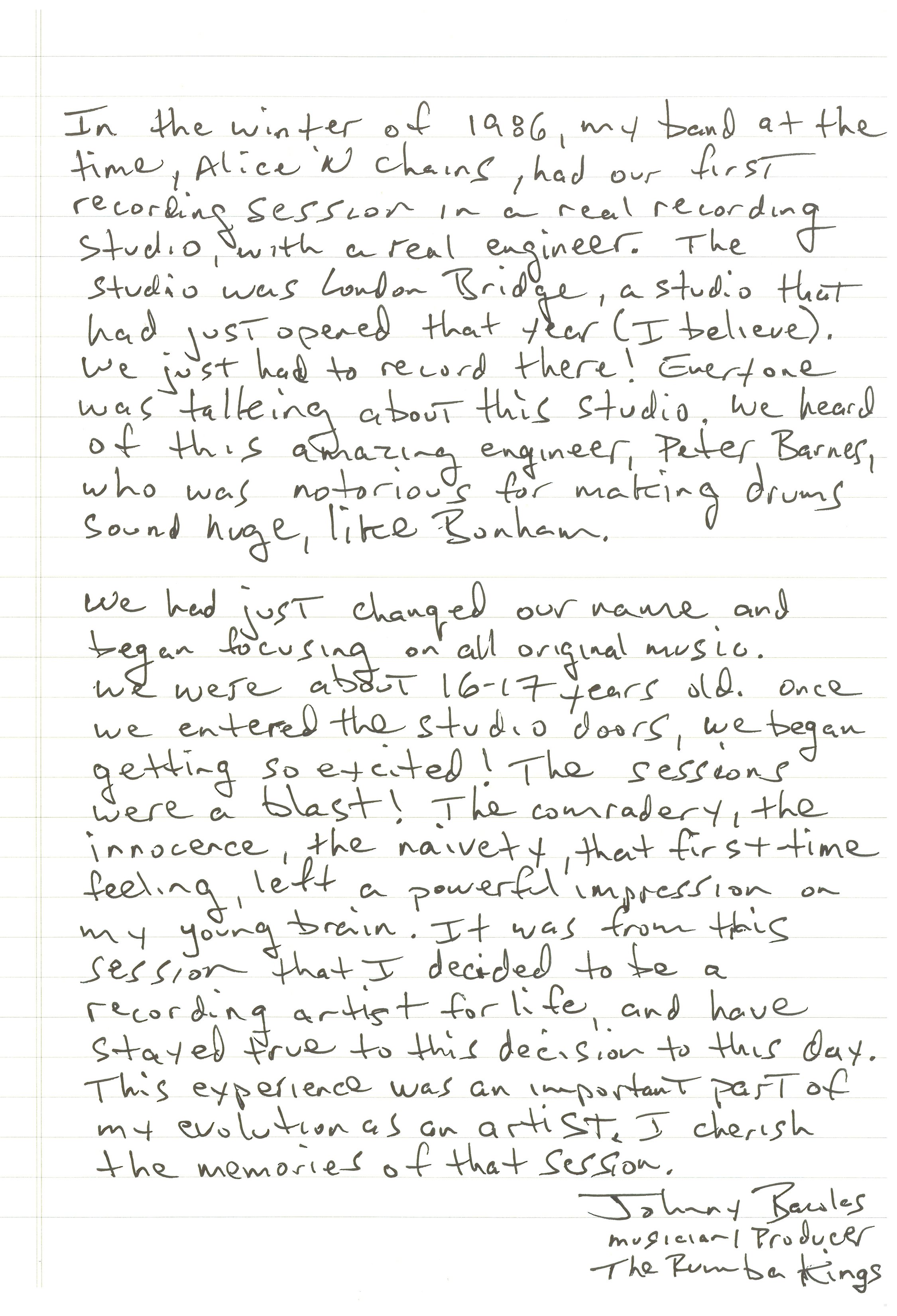 hand written letter that corresponds with the transcript