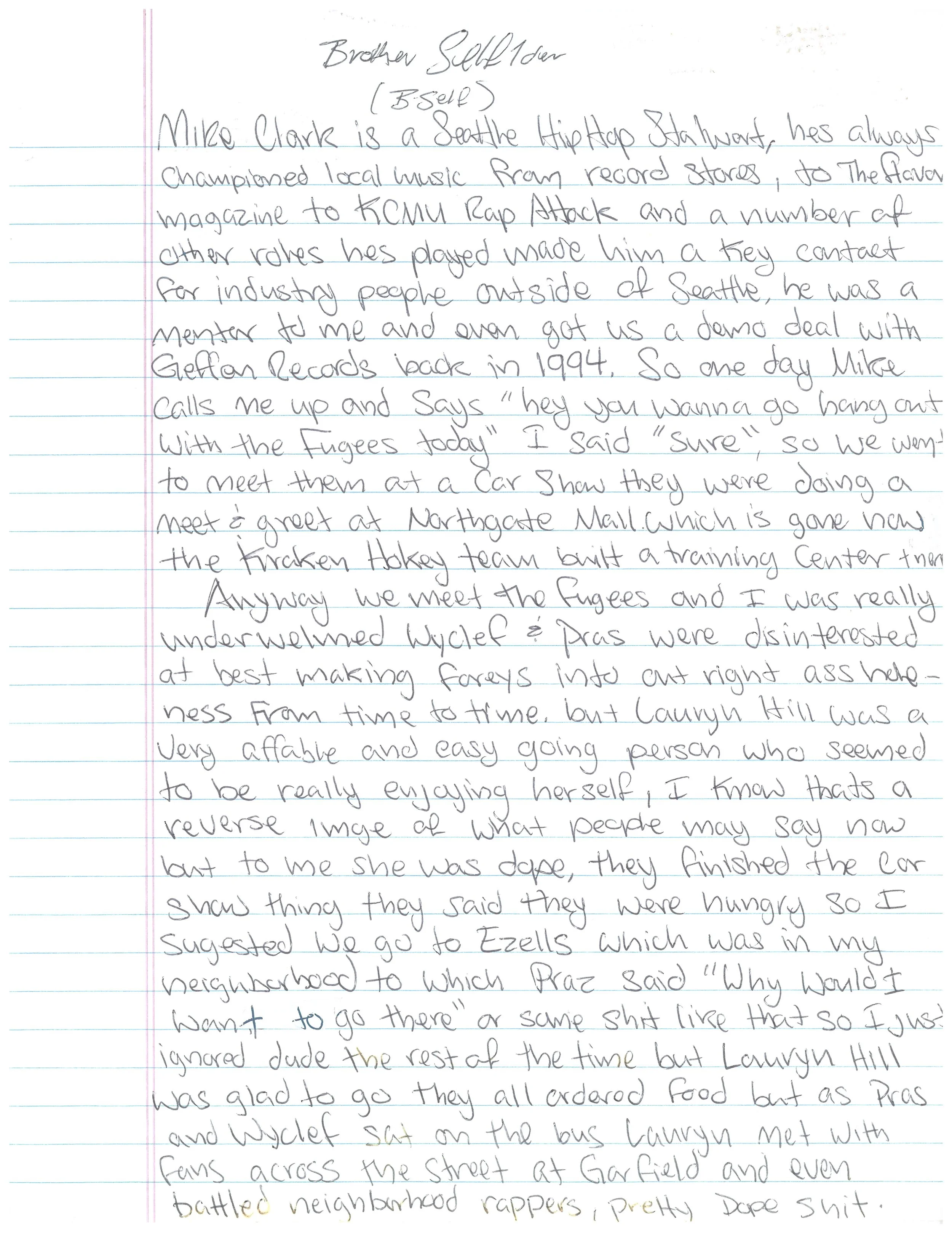 hand written letter that corresponds with the transcript