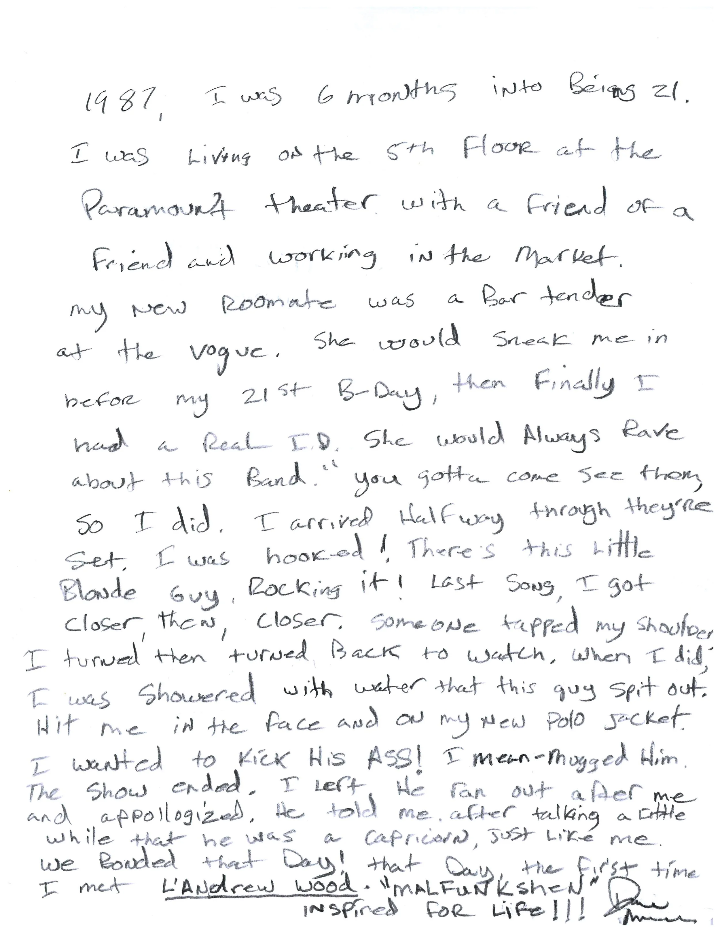 hand written letter that corresponds with the transcript