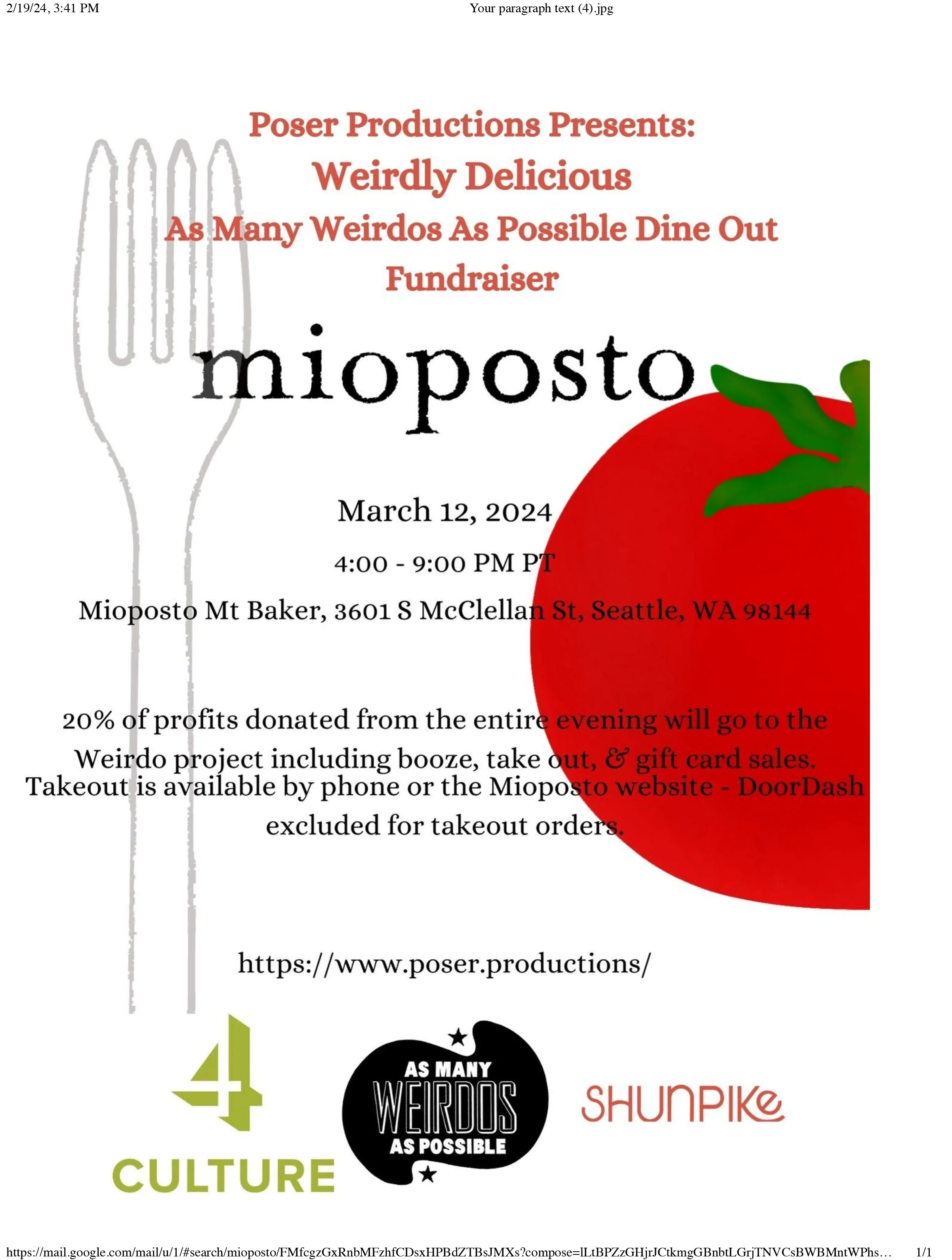 Mioposito Dine-Out Fundraiser for Poser Productions: Weirdly Delicious